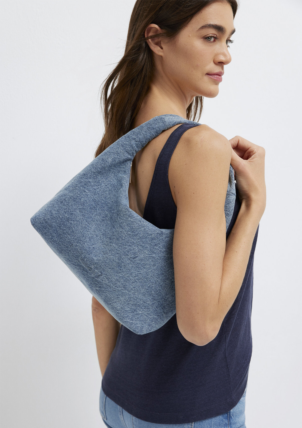 Mavi Logo Detaylı Denim El Çantası
