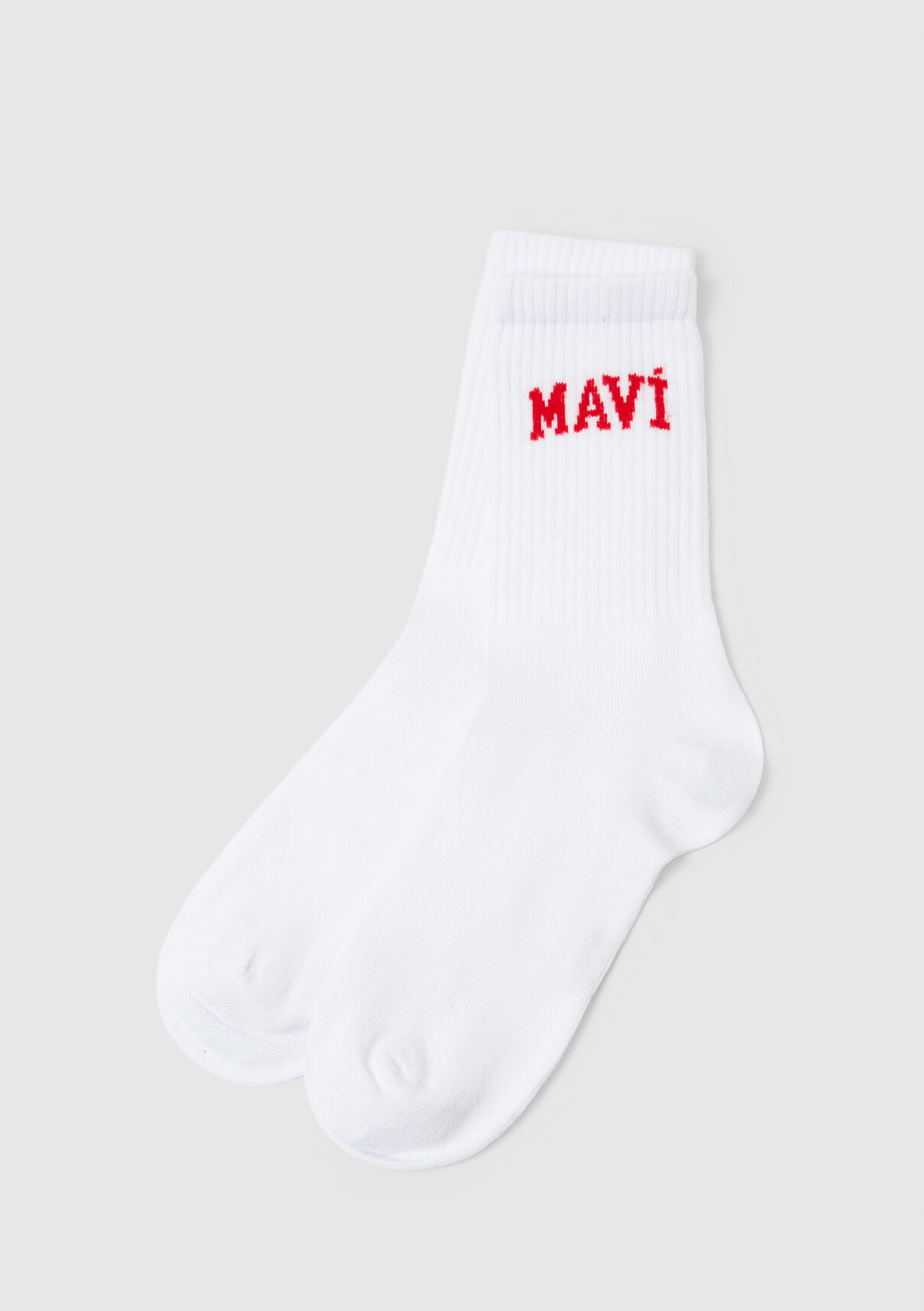 Mavi Logo Detaylı Beyaz Soket Çorap