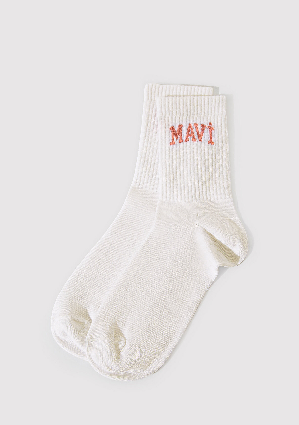 Mavi Logo Detaylı Ekru Soket Çorap