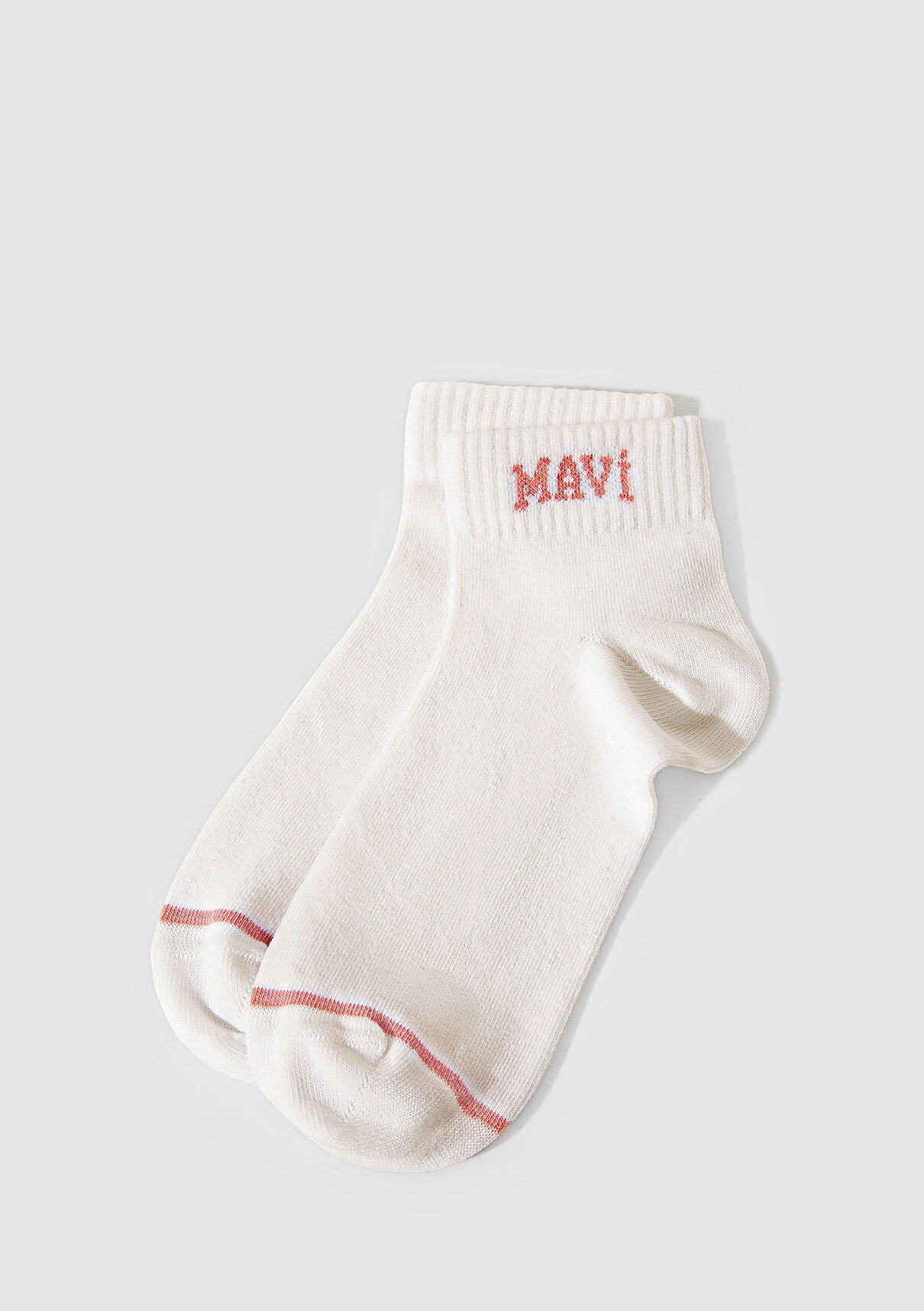 Mavi Logo Detaylı Ekru Patik Çorap