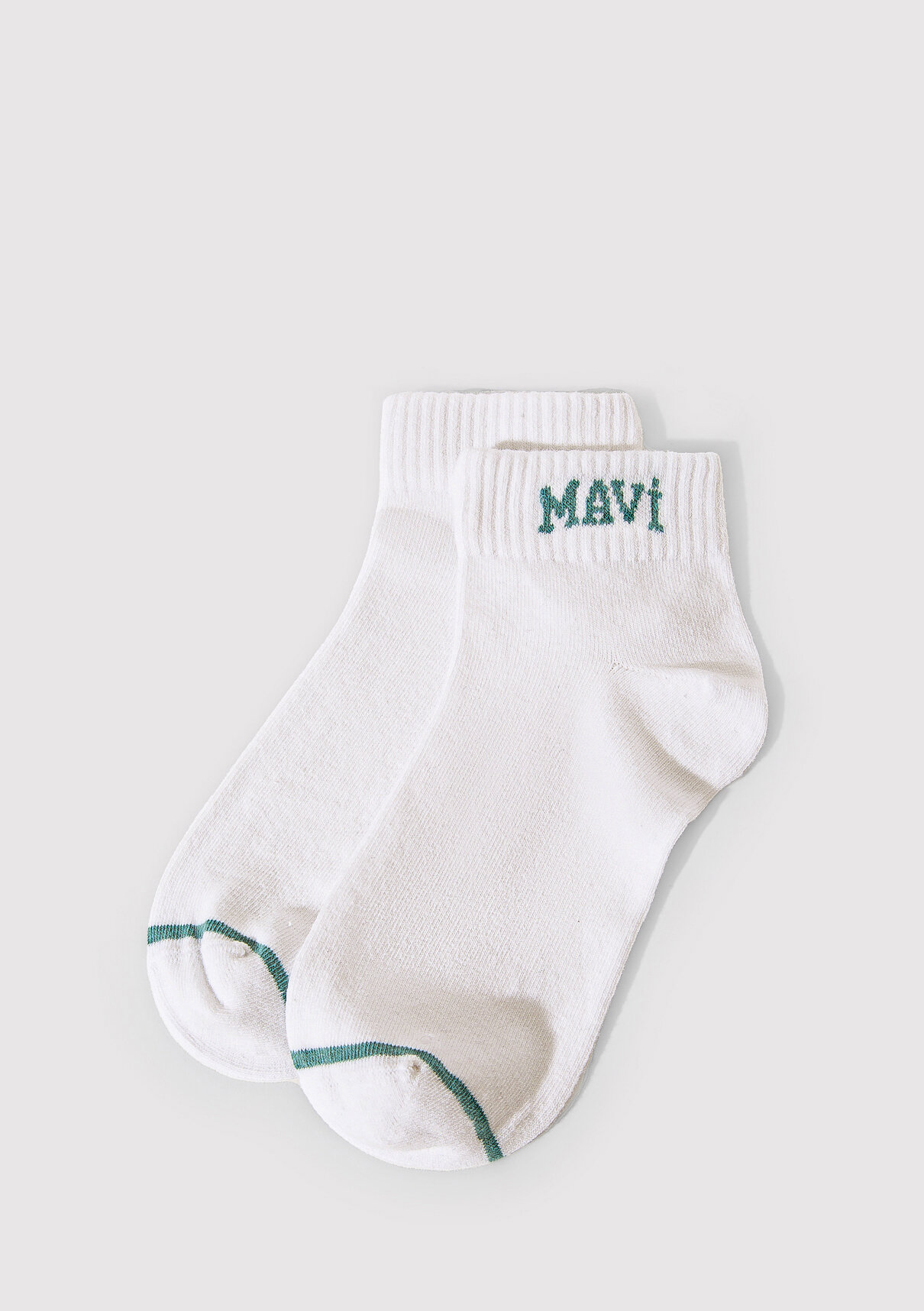 Mavi Logo Detaylı Ekru Patik Çorap