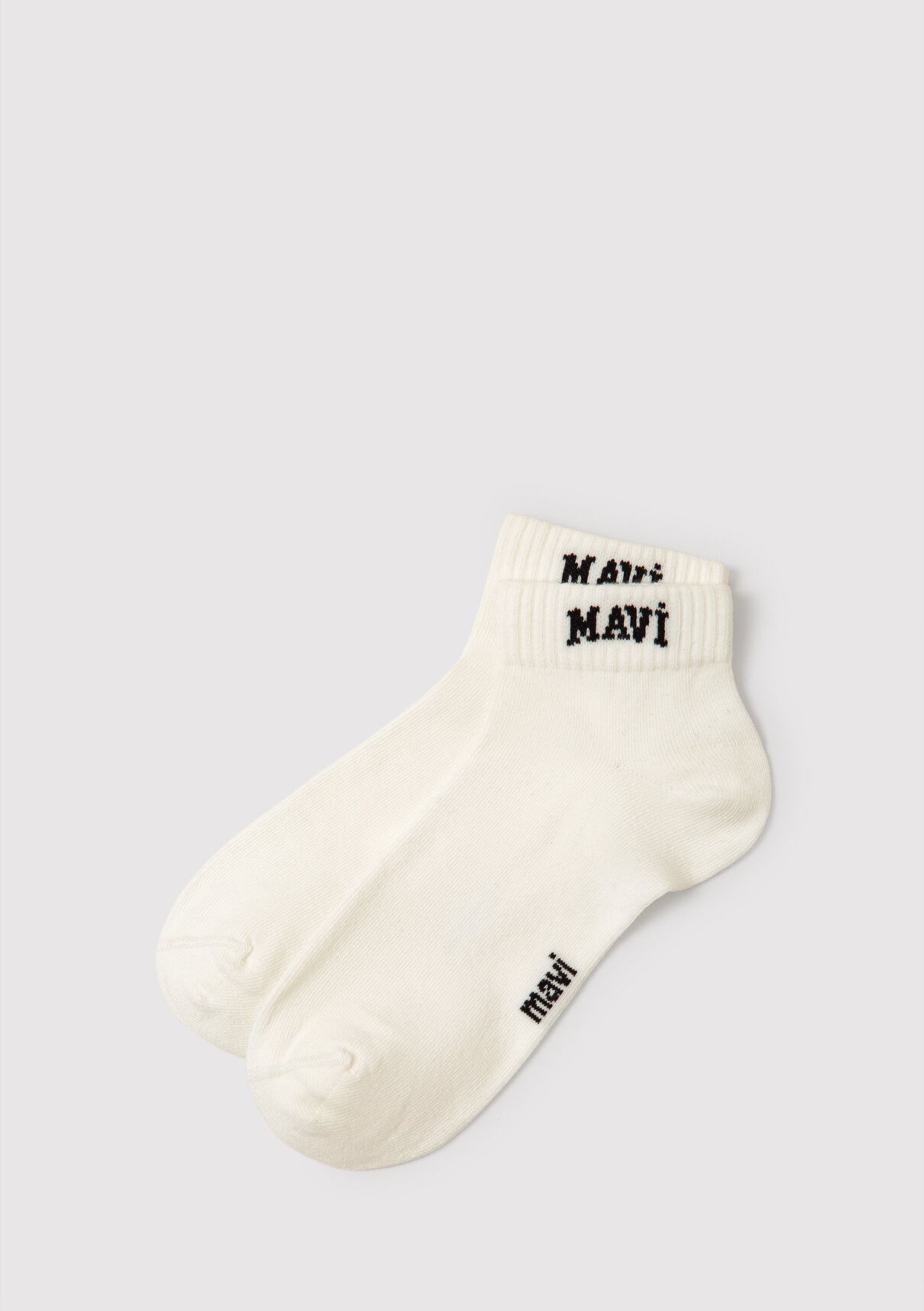 Mavi Logo Detaylı Ekru Patik Çorap