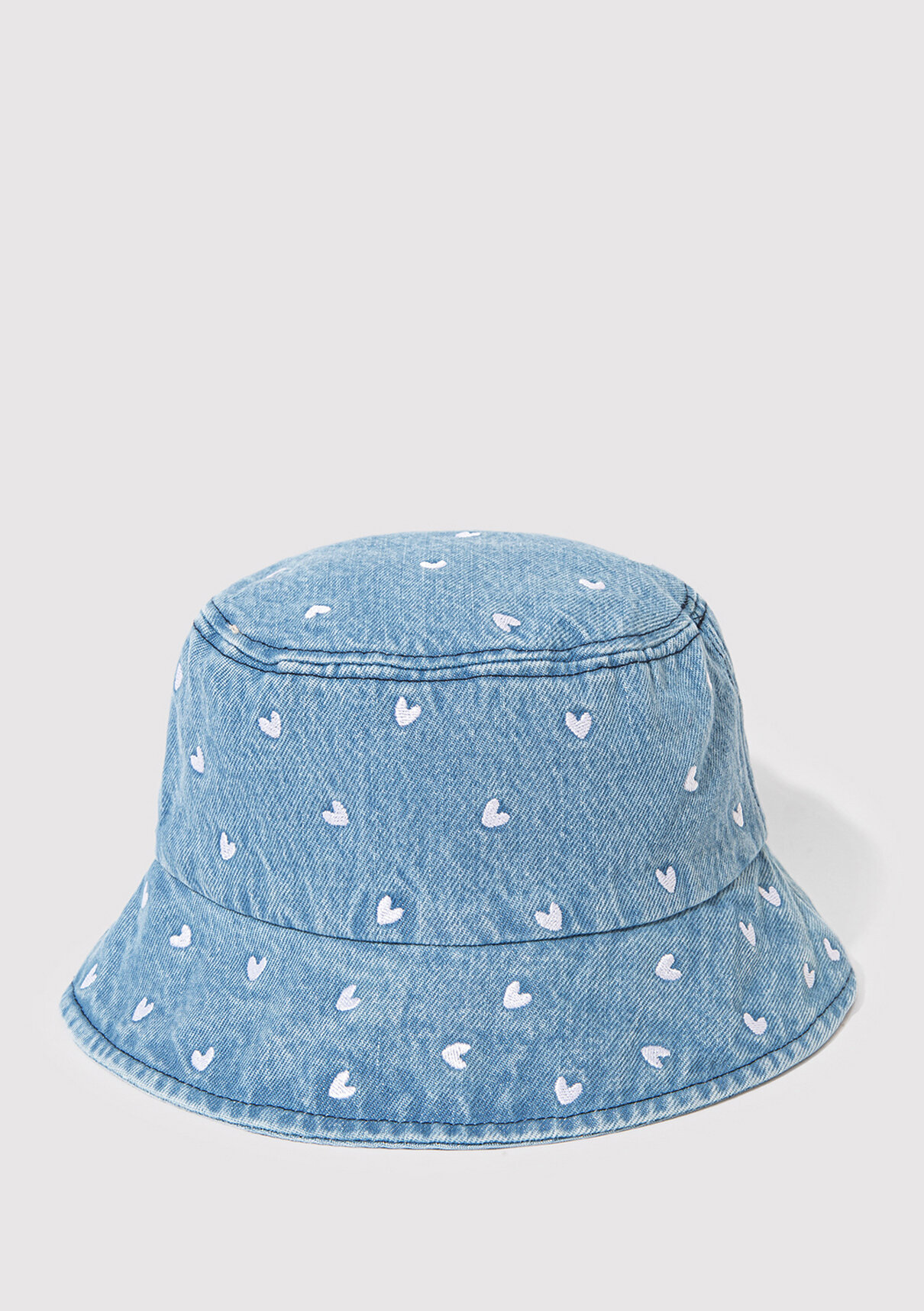 Mavi Kalp Nakışlı Denim Bucket Şapka görsel 2