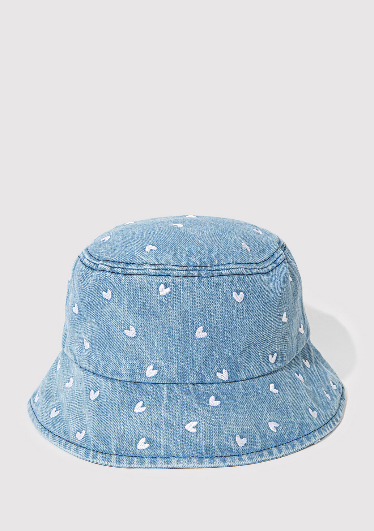 Mavi Kalp Nakışlı Denim Bucket Şapka görsel 3