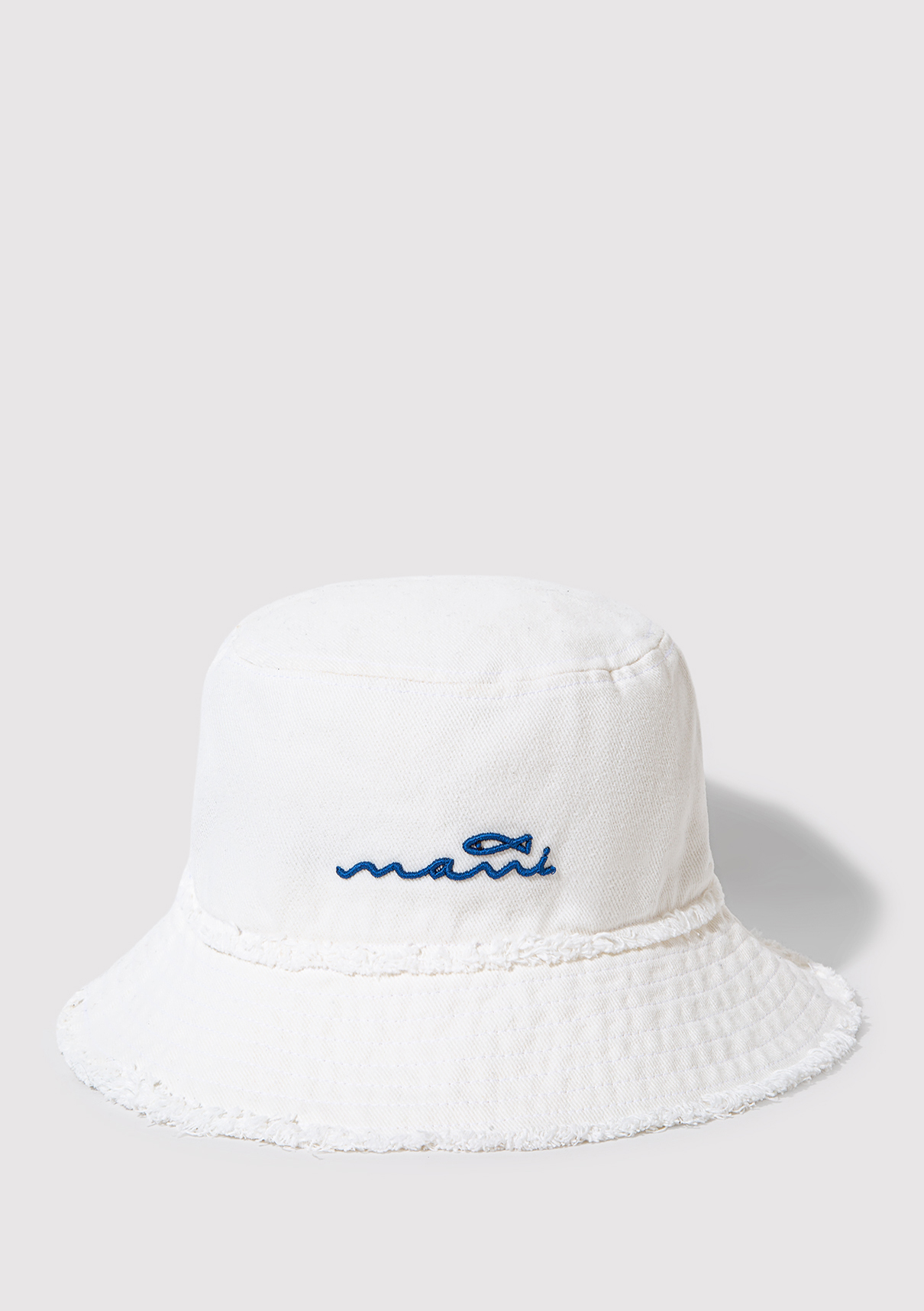 Mavi Nakışlı Beyaz Bucket Şapka görsel 2