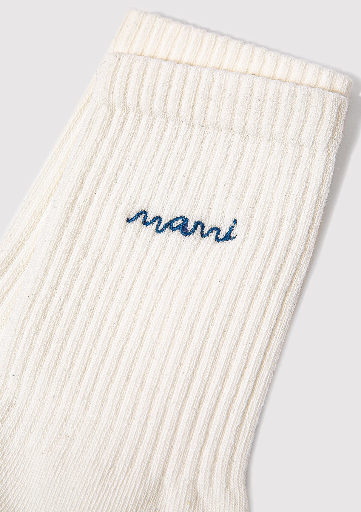 Mavi Logo Nakışlı Ekru Soket Çorap görsel 2
