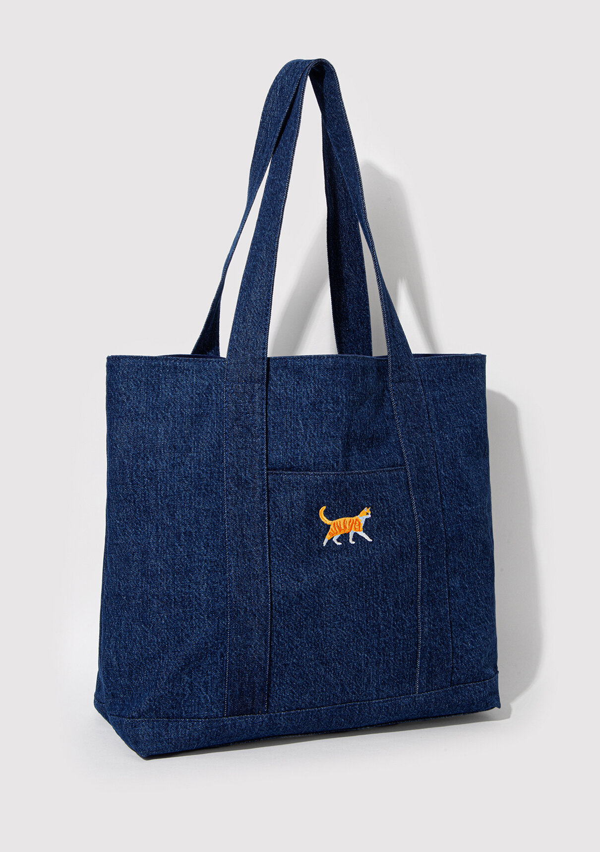 Mavi Kedi Nakışlı Denim Omuz Çantası görsel 4
