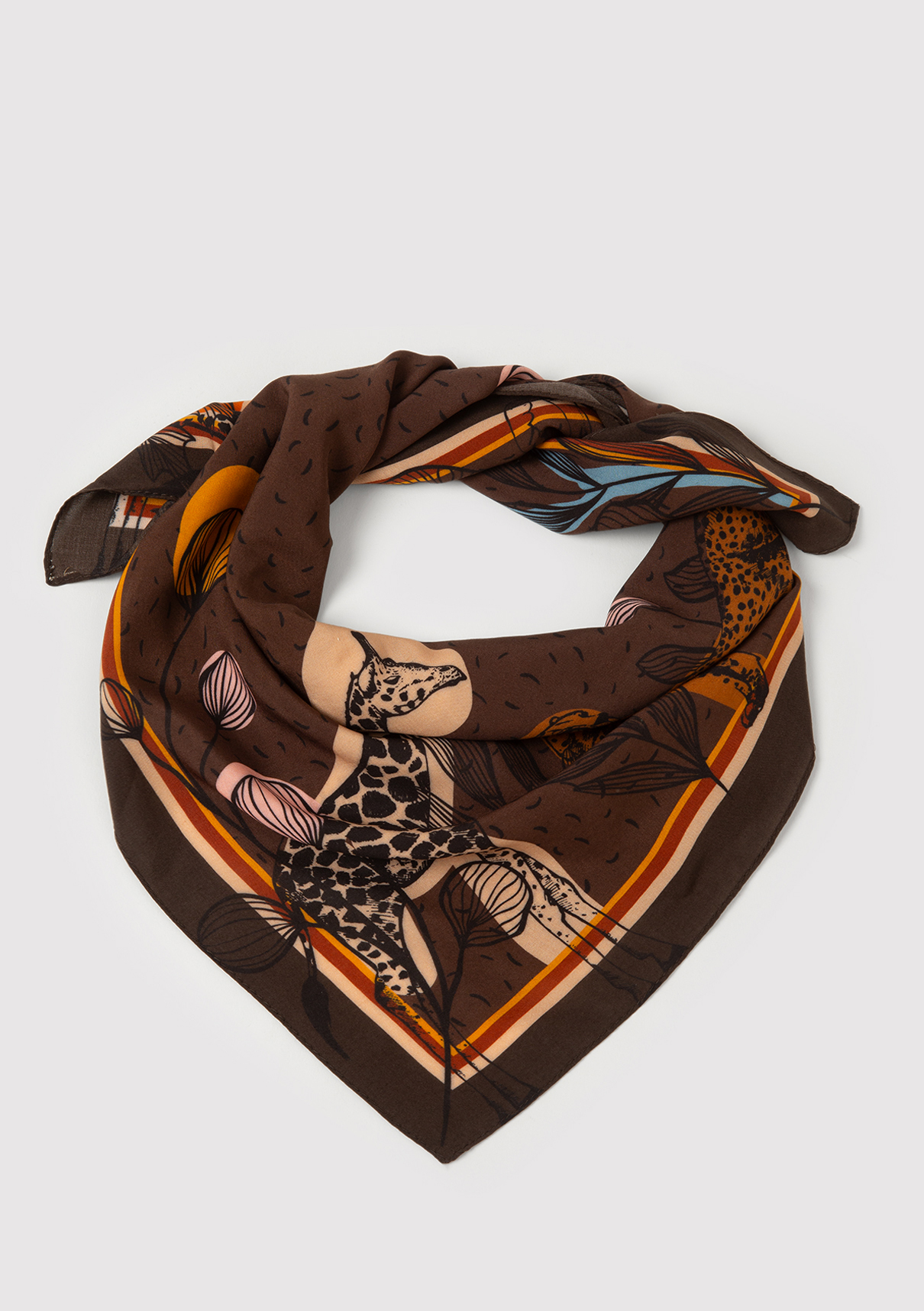 Mavi Baskılı Kahverengi Bandana