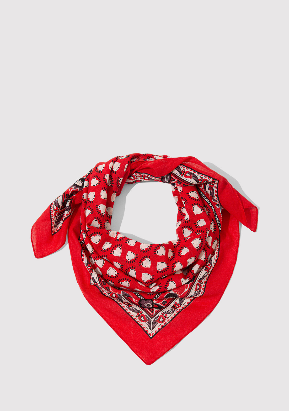 Mavi Kalp Baskılı Kırmızı Bandana görsel 2