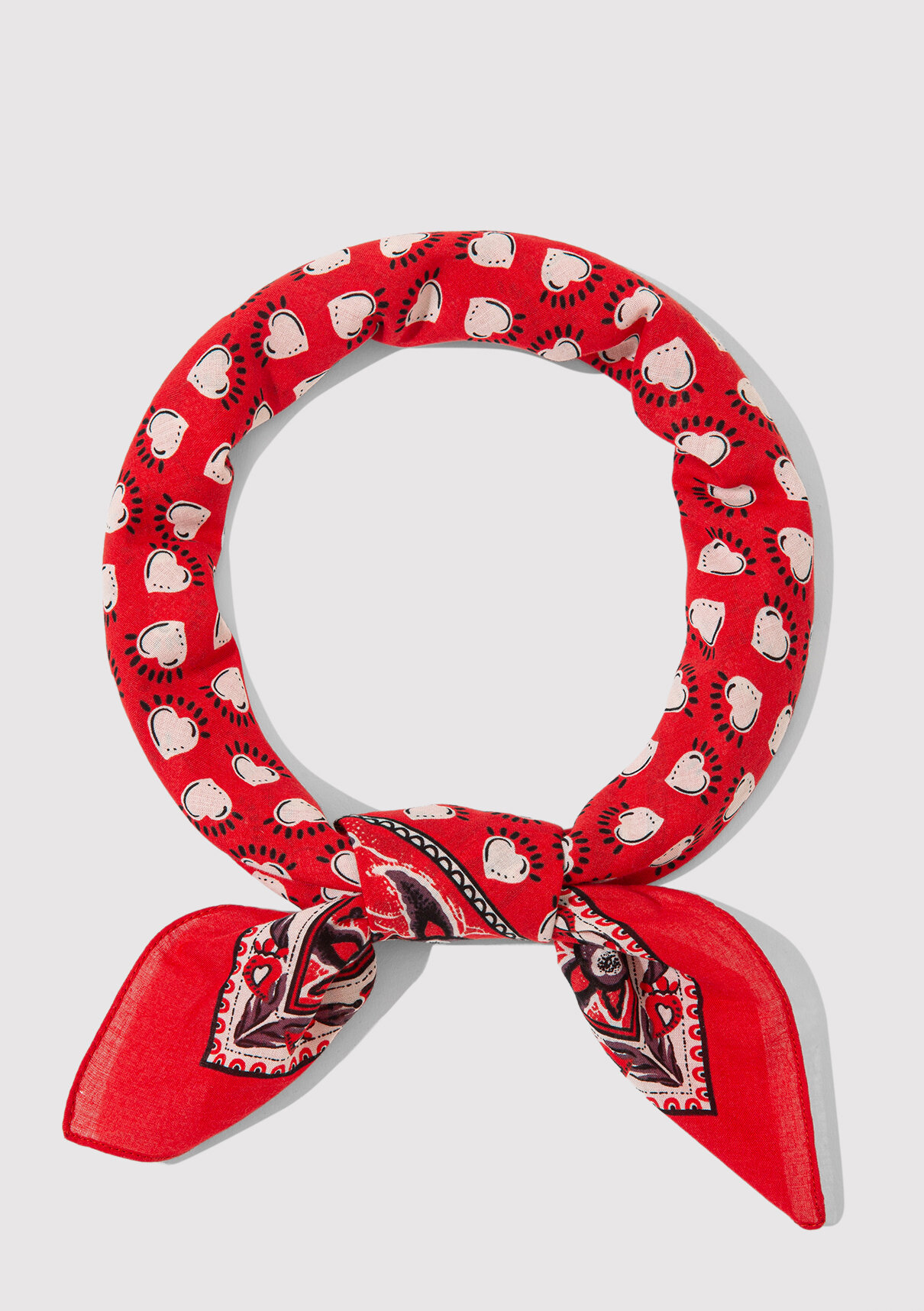Mavi Kalp Baskılı Kırmızı Bandana görsel 3