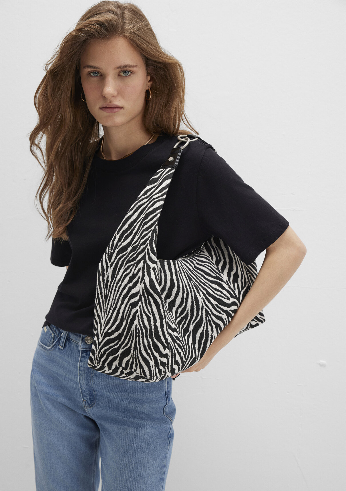 Mavi Zebra Desenli Omuz Çantası