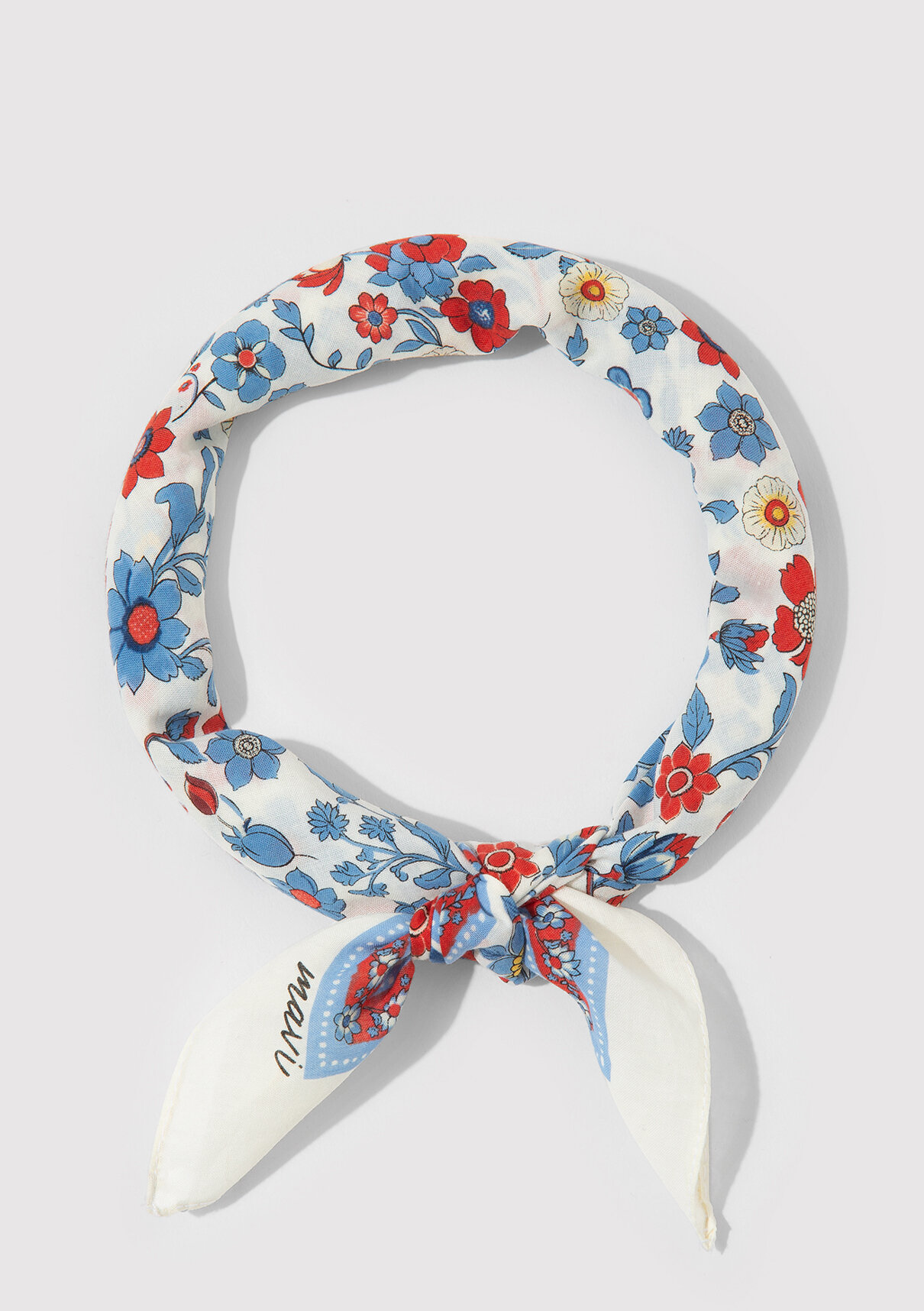 Mavi Çiçek Desenli Ekru Bandana görsel 3