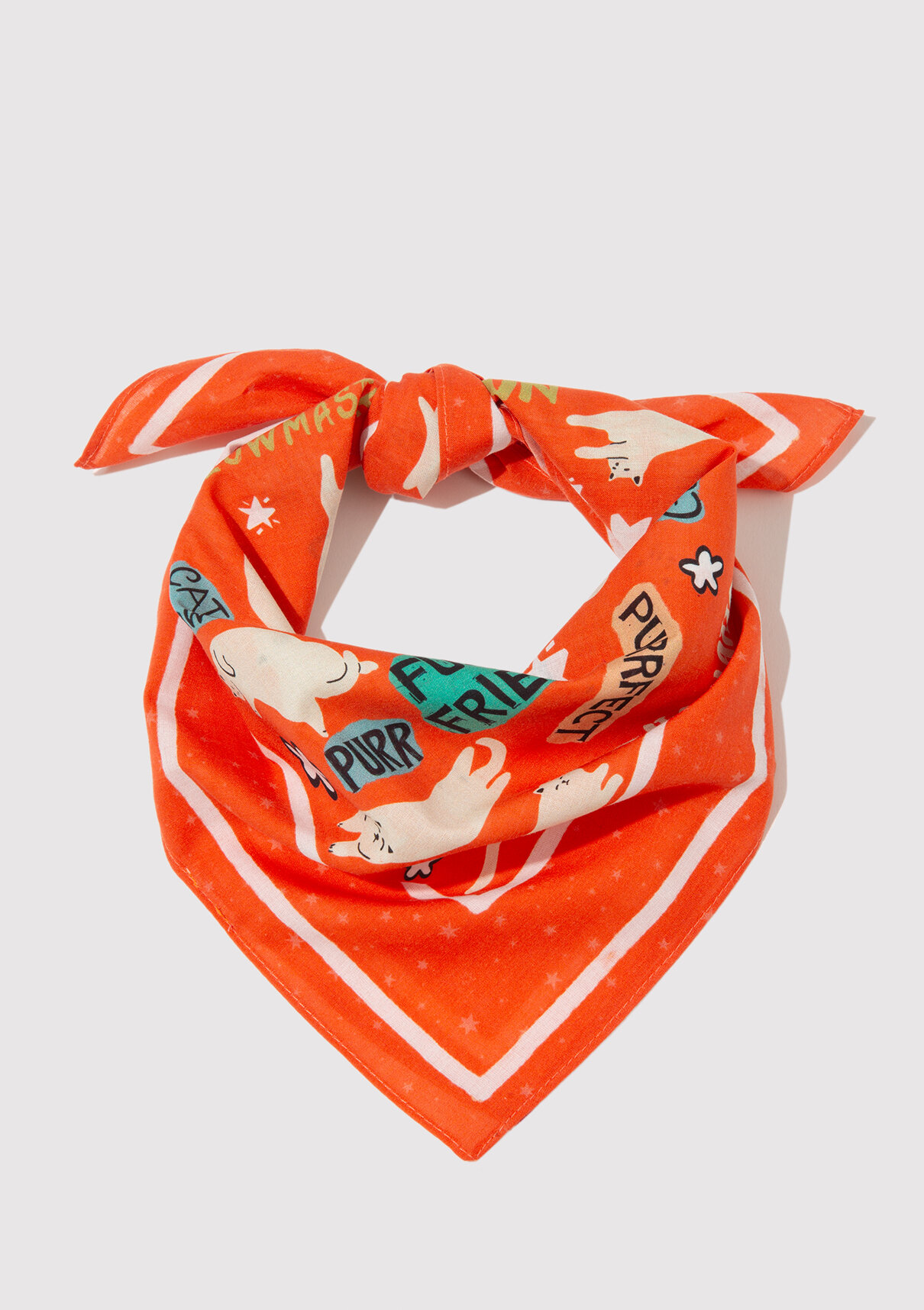 Mavi Kedi Baskılı Turuncu Bandana görsel 2