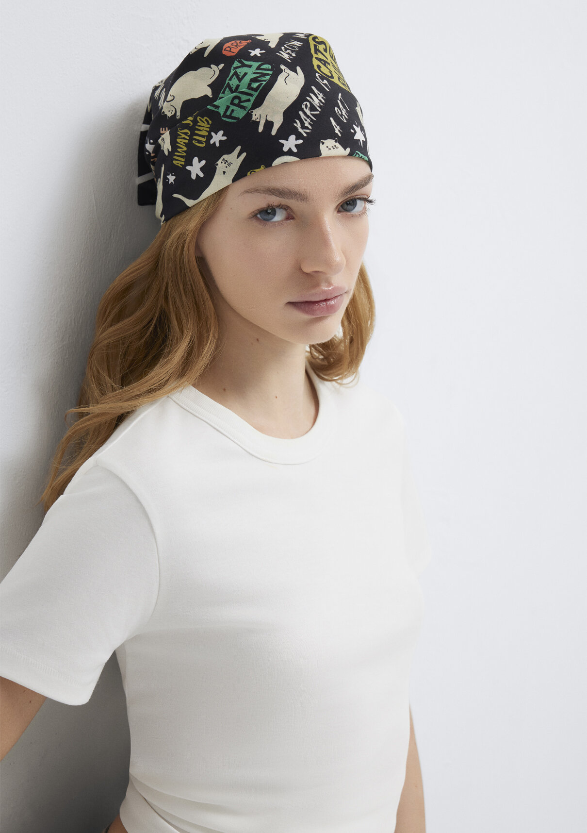 Mavi Kedi Baskılı Bandana