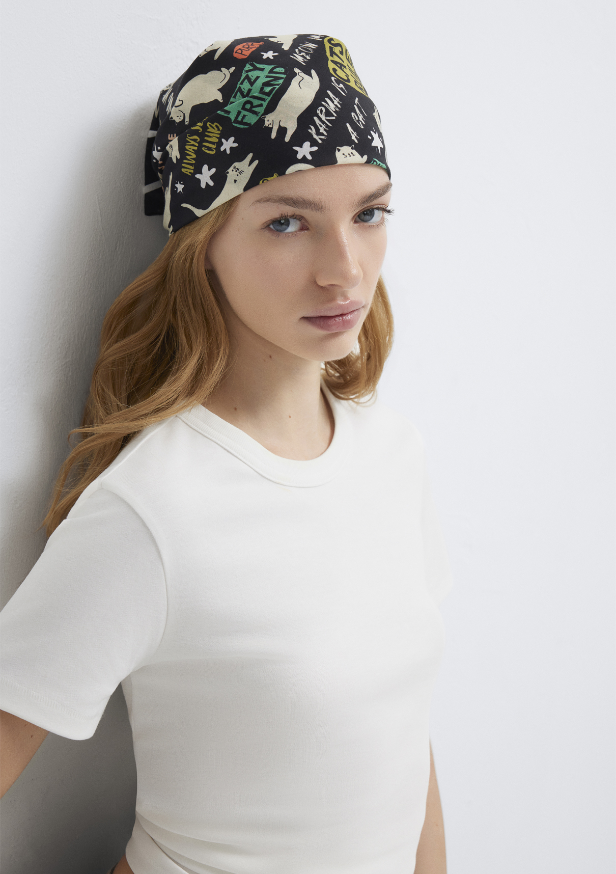 Mavi Kedi Baskılı Bandana
