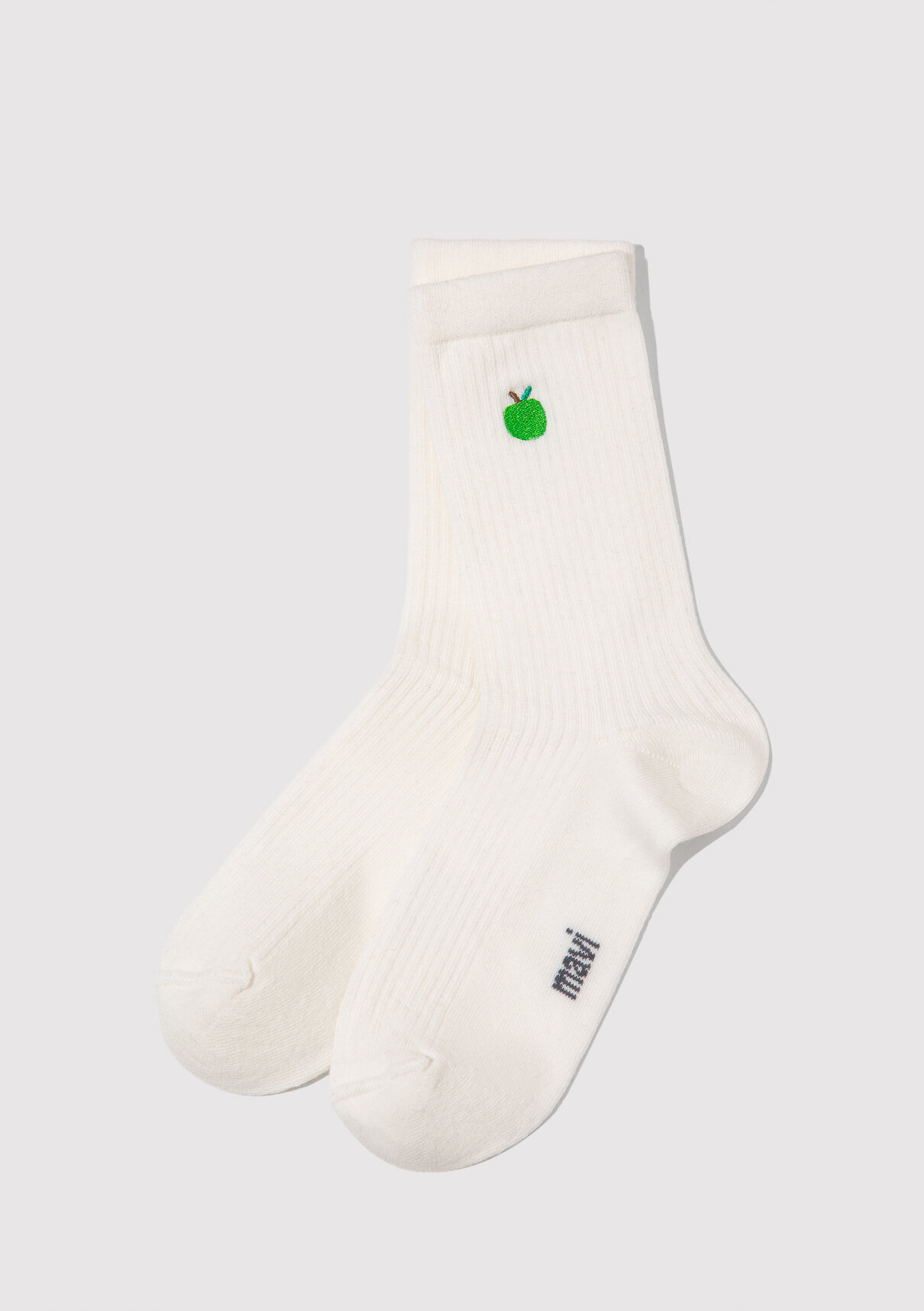 Mavi Elma Nakışlı Ekru Soket Çorap