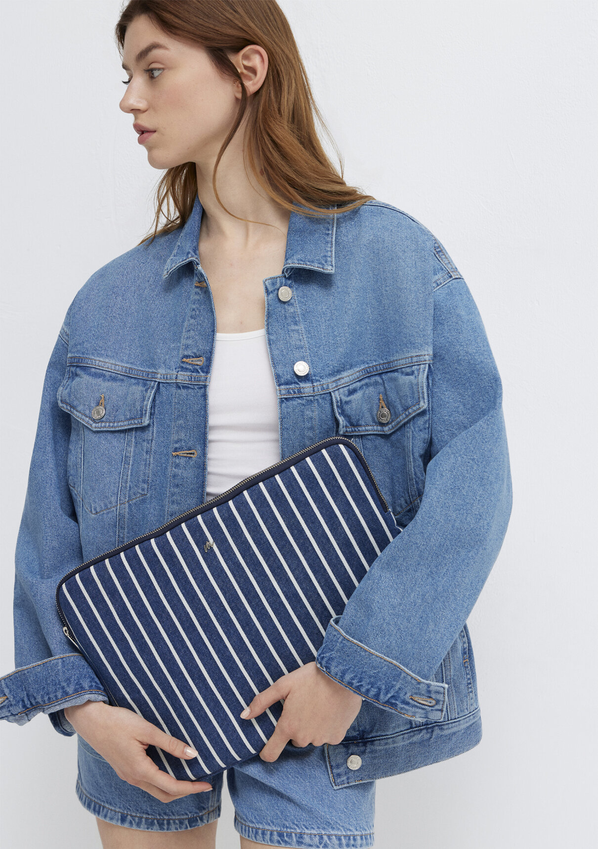 Mavi Çizgili Denim Laptop Çantası