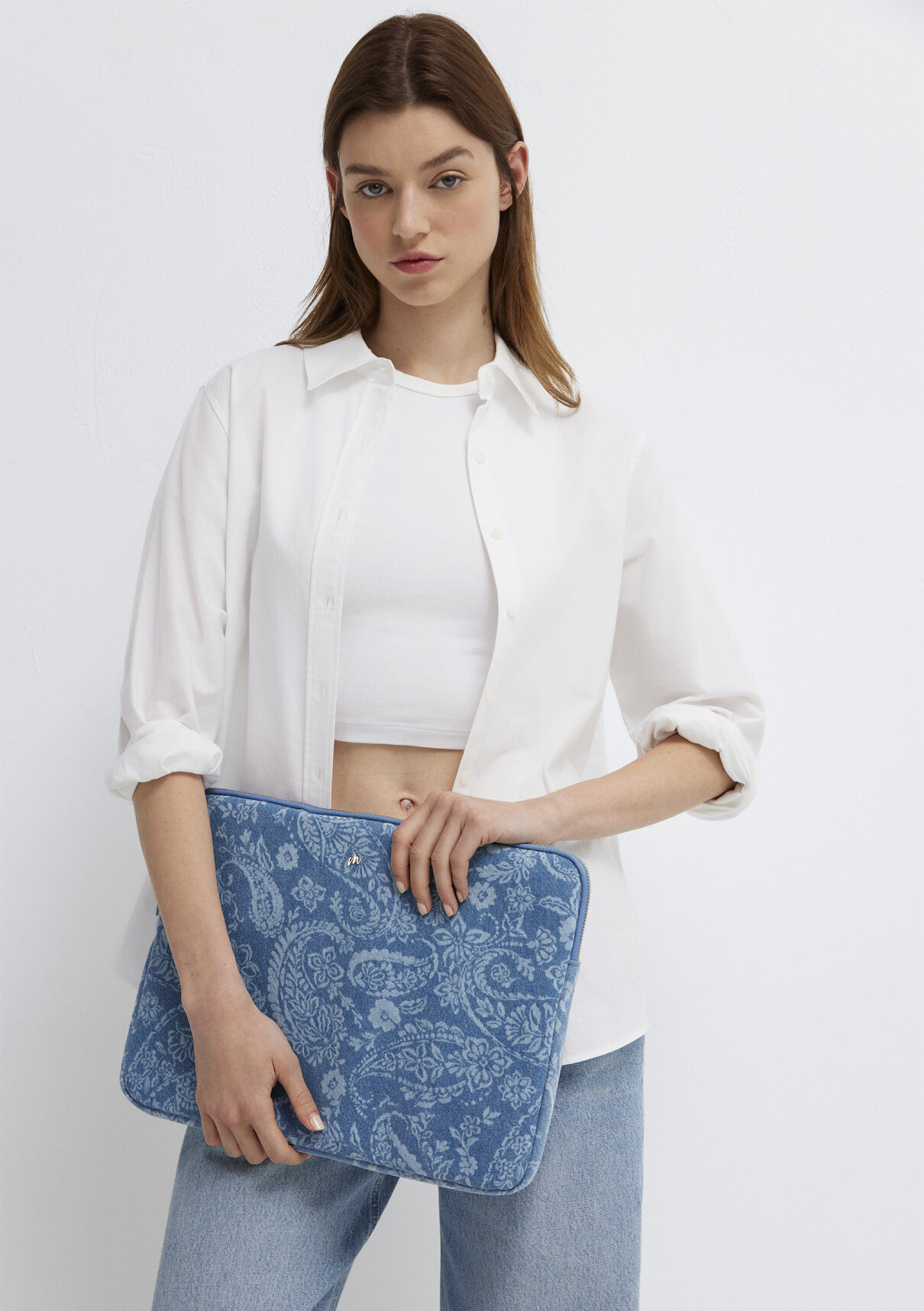 Mavi Etnik Desenli Denim Laptop Çantası