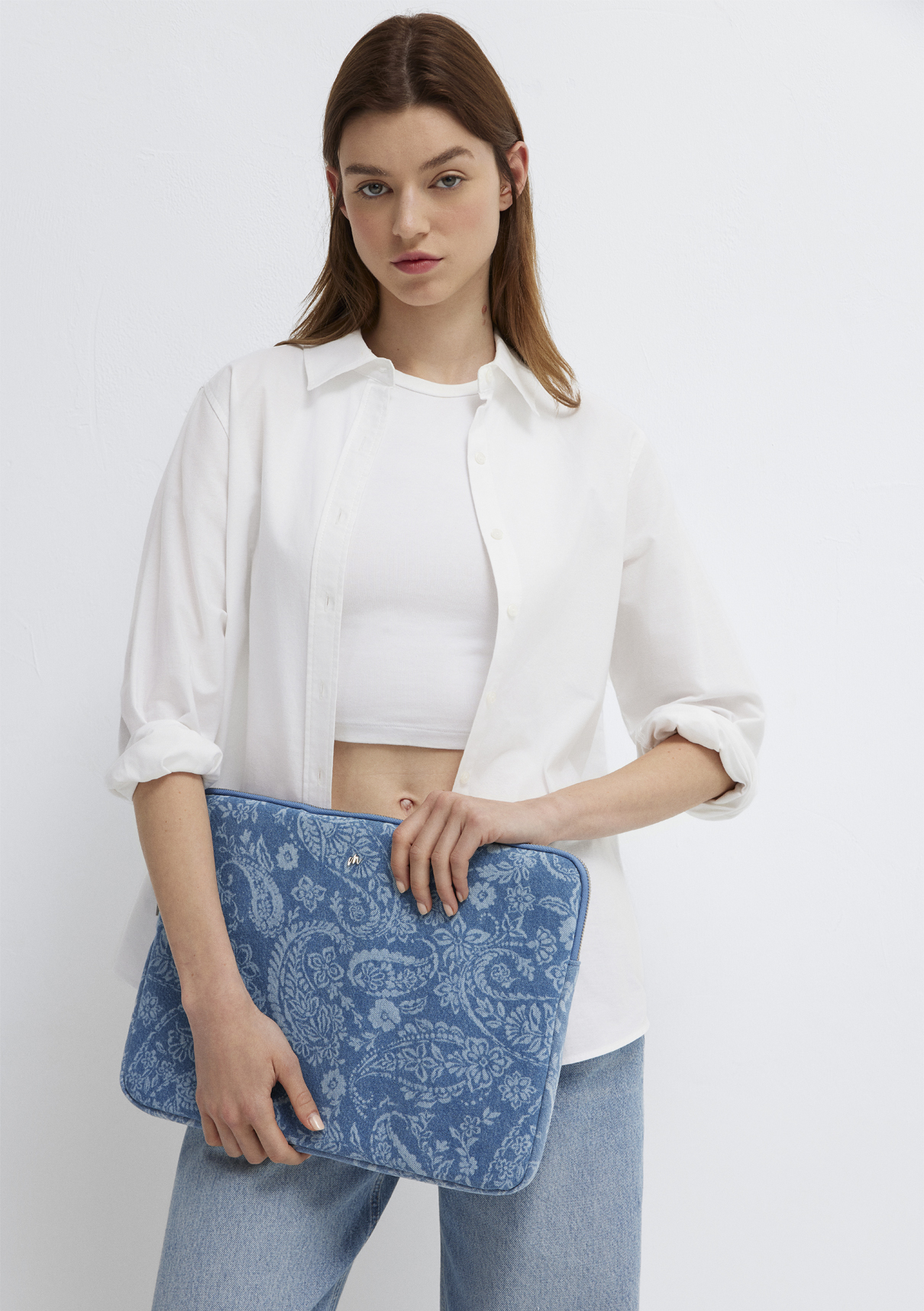 Mavi Etnik Desenli Denim Laptop Çantası