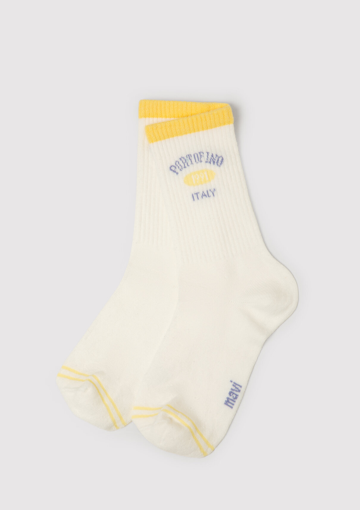 Mavi Portofino Baskılı Ekru Soket Çorap
