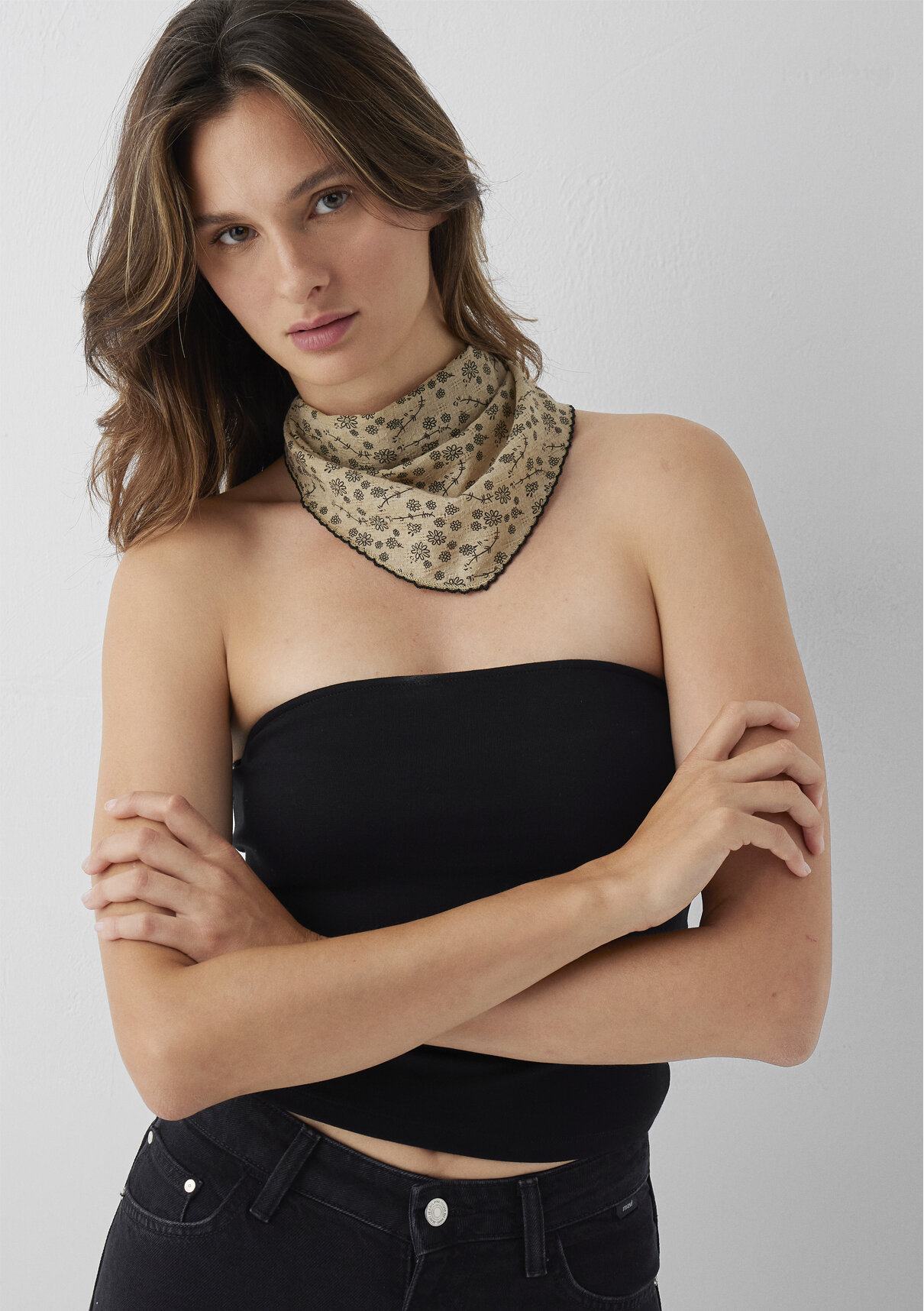 Mavi Baskılı Kahverengi Bandana