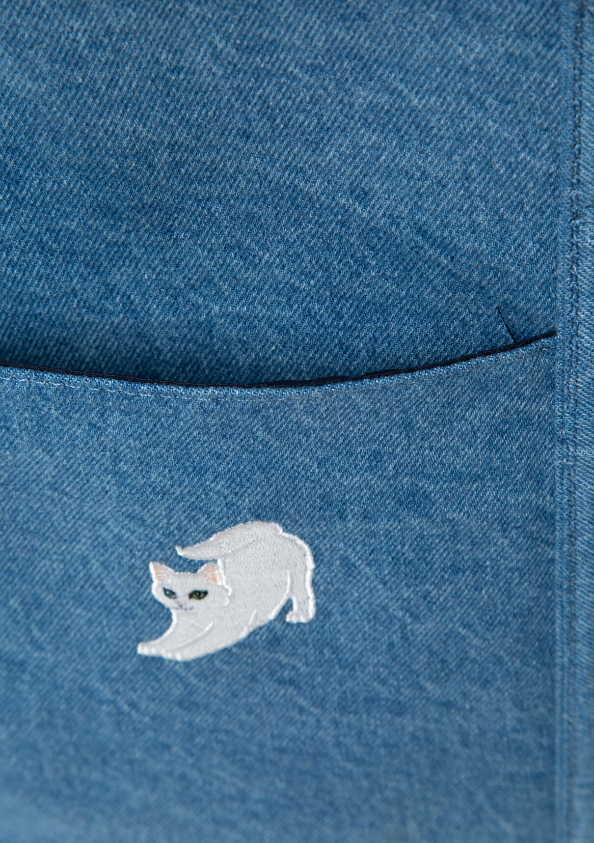 Mavi Kedi Nakışlı Denim Omuz Çantası görsel 5
