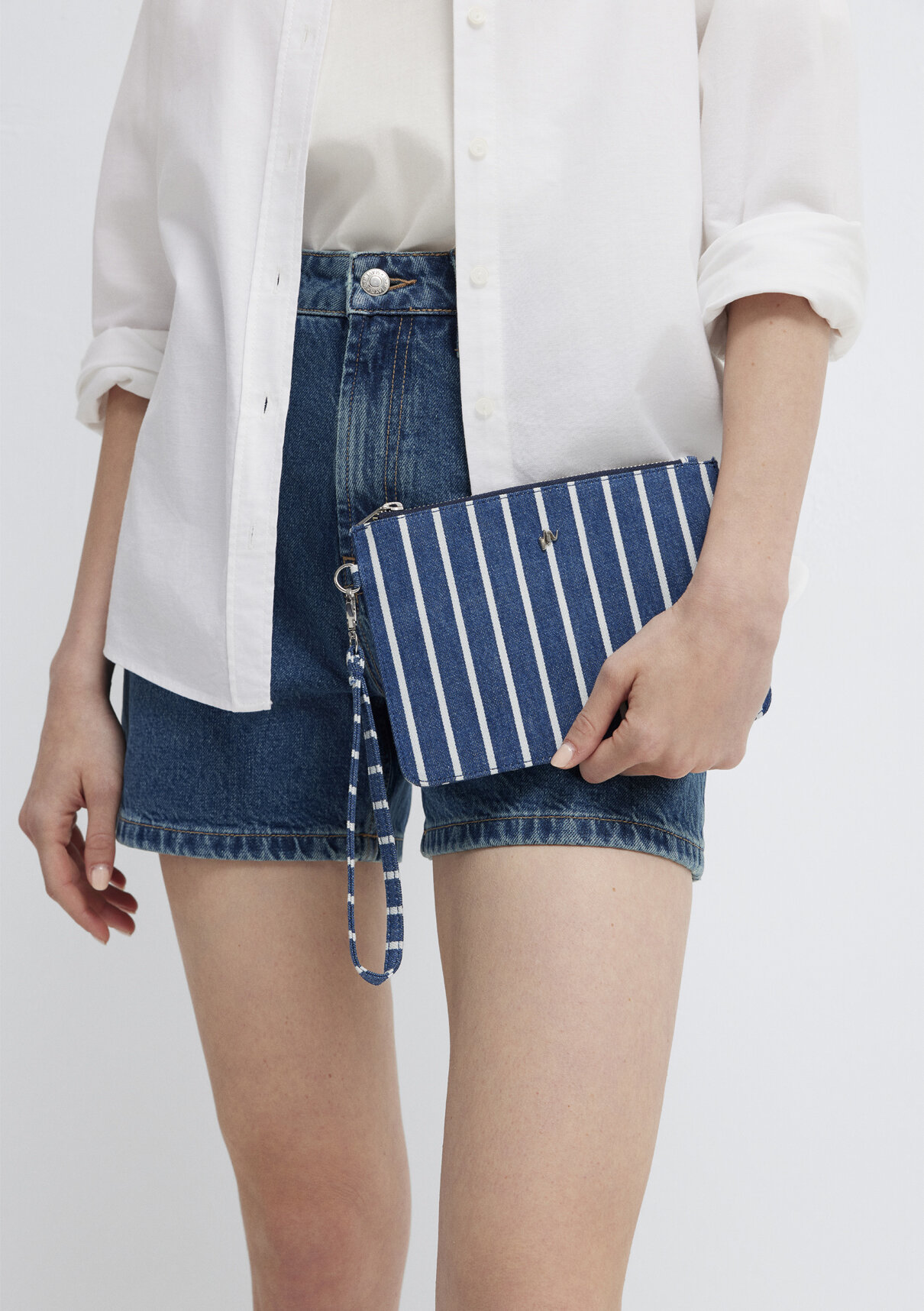 Mavi Çizgili Denim El Çantası