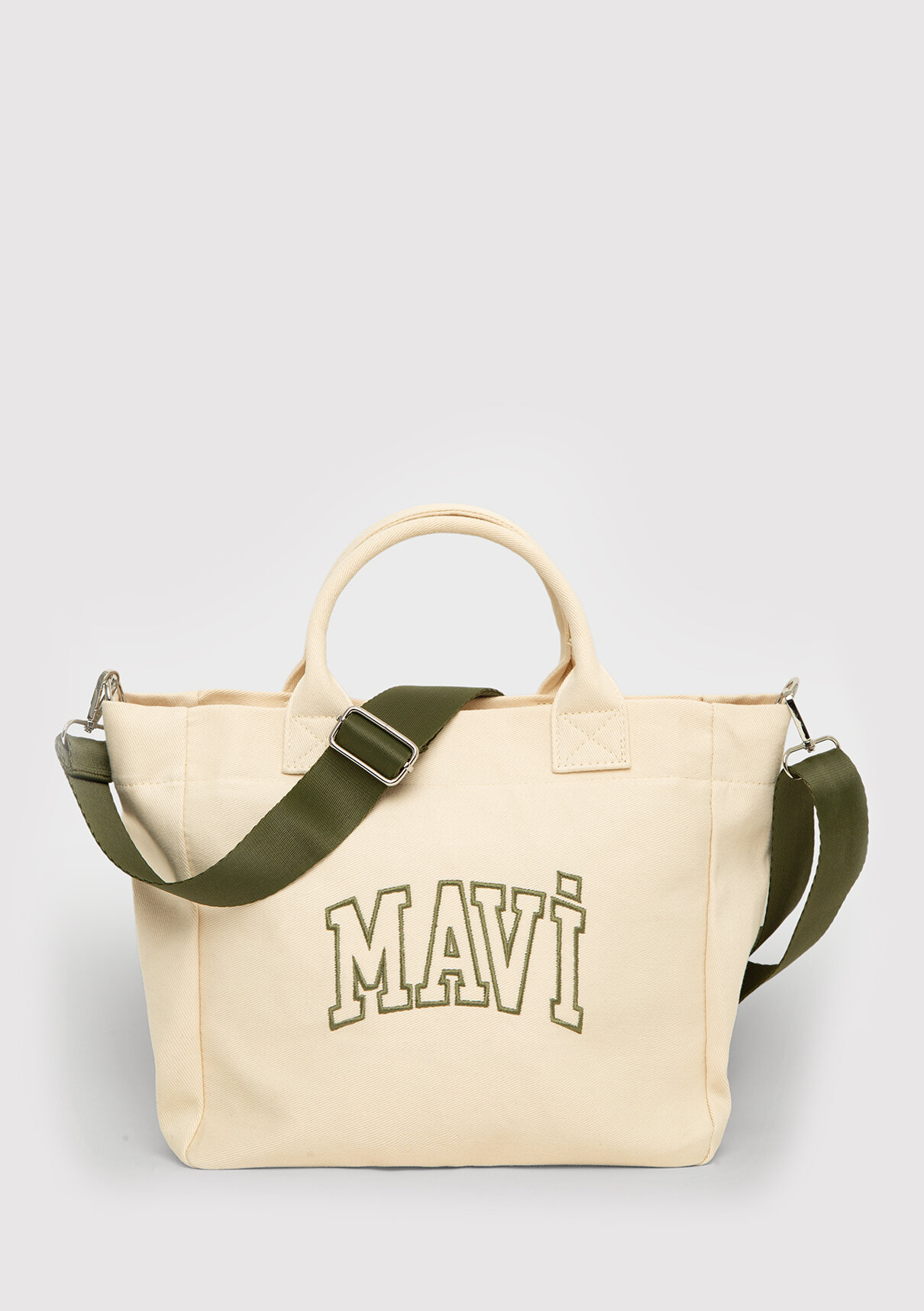 Mavi Logo Nakışlı Bej Omuz Çantası görsel 2