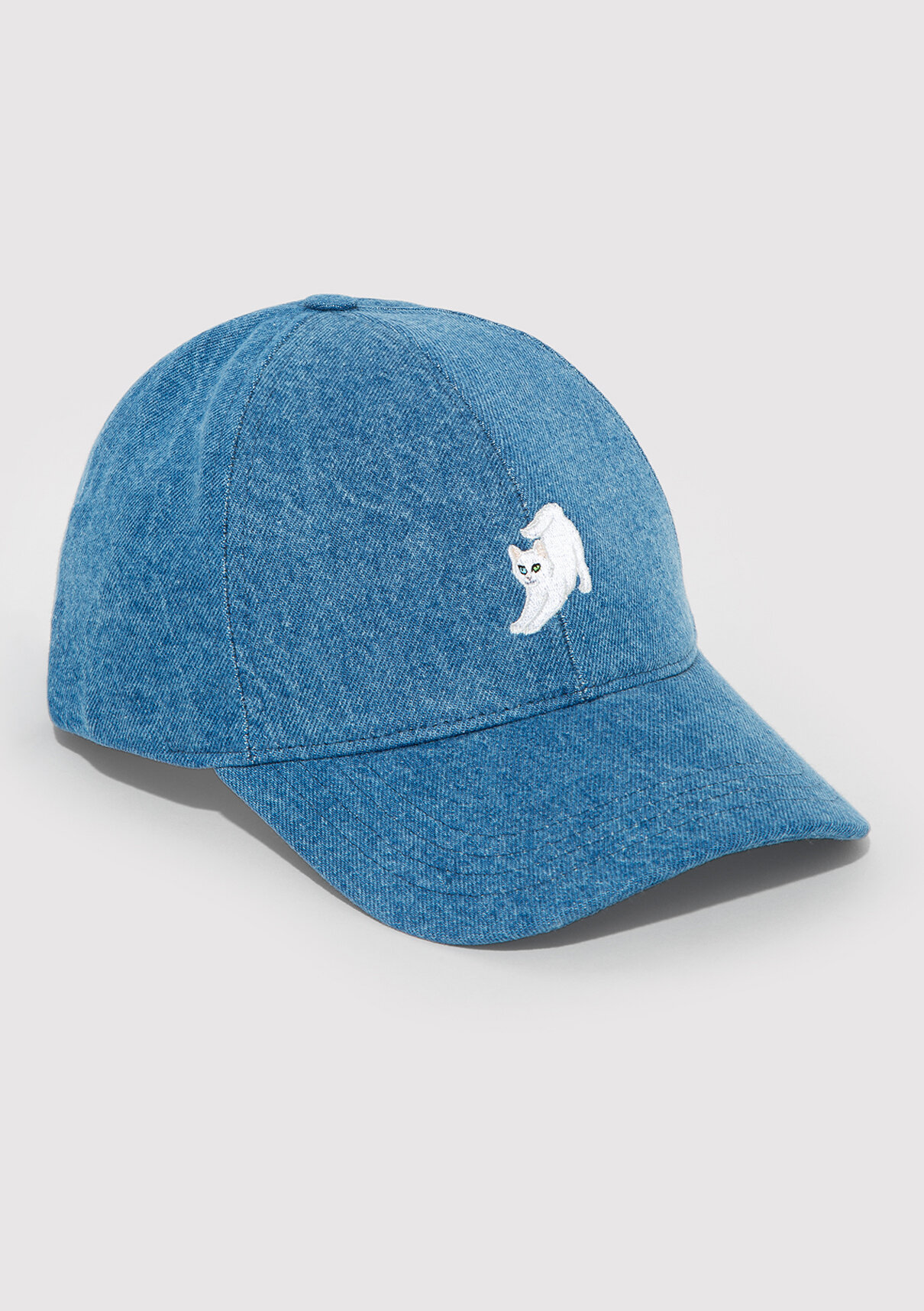 Mavi Kedi Nakışlı Denim Şapka görsel 4