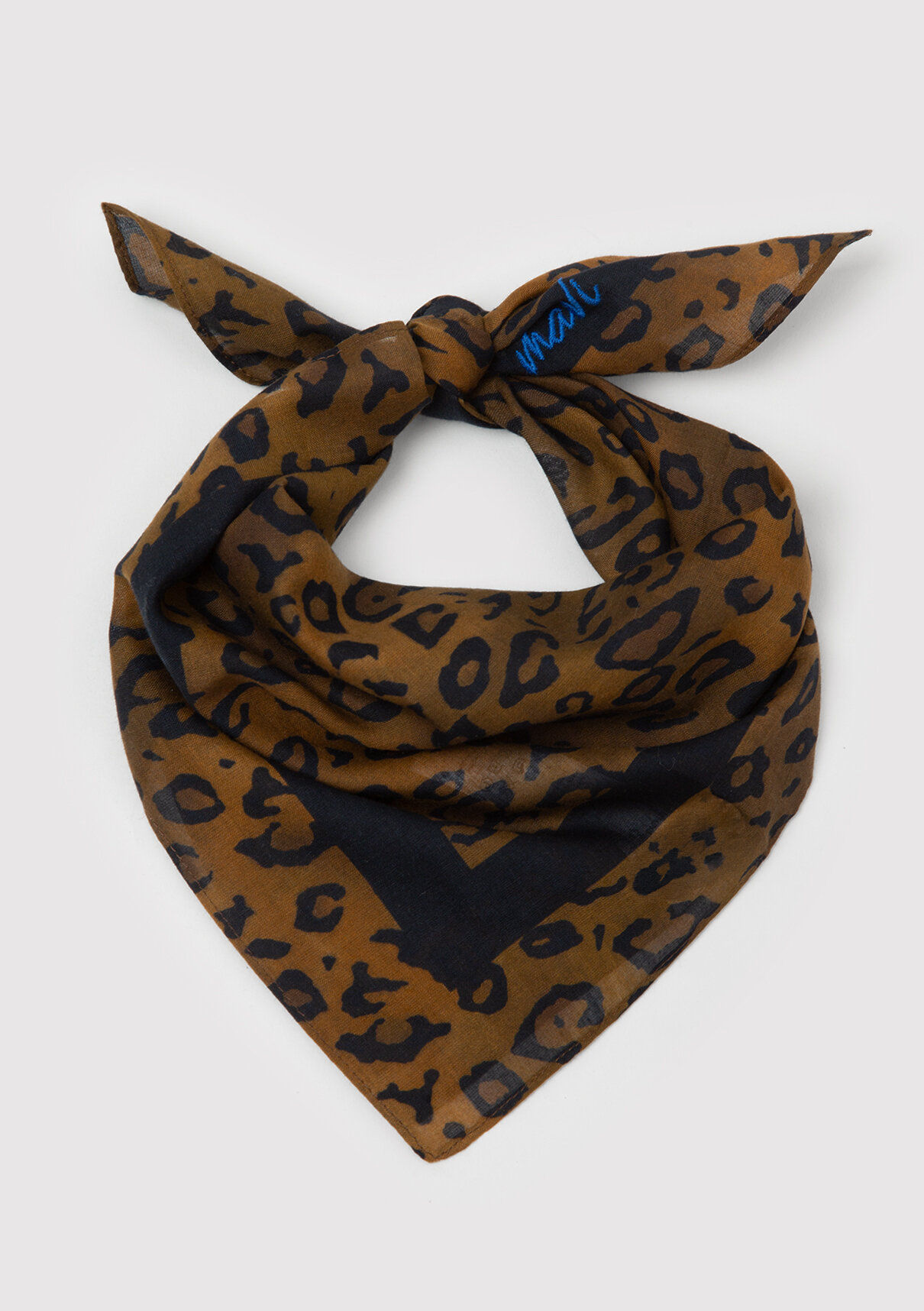 Mavi Leopar Desenli Kahverengi Bandana görsel 2