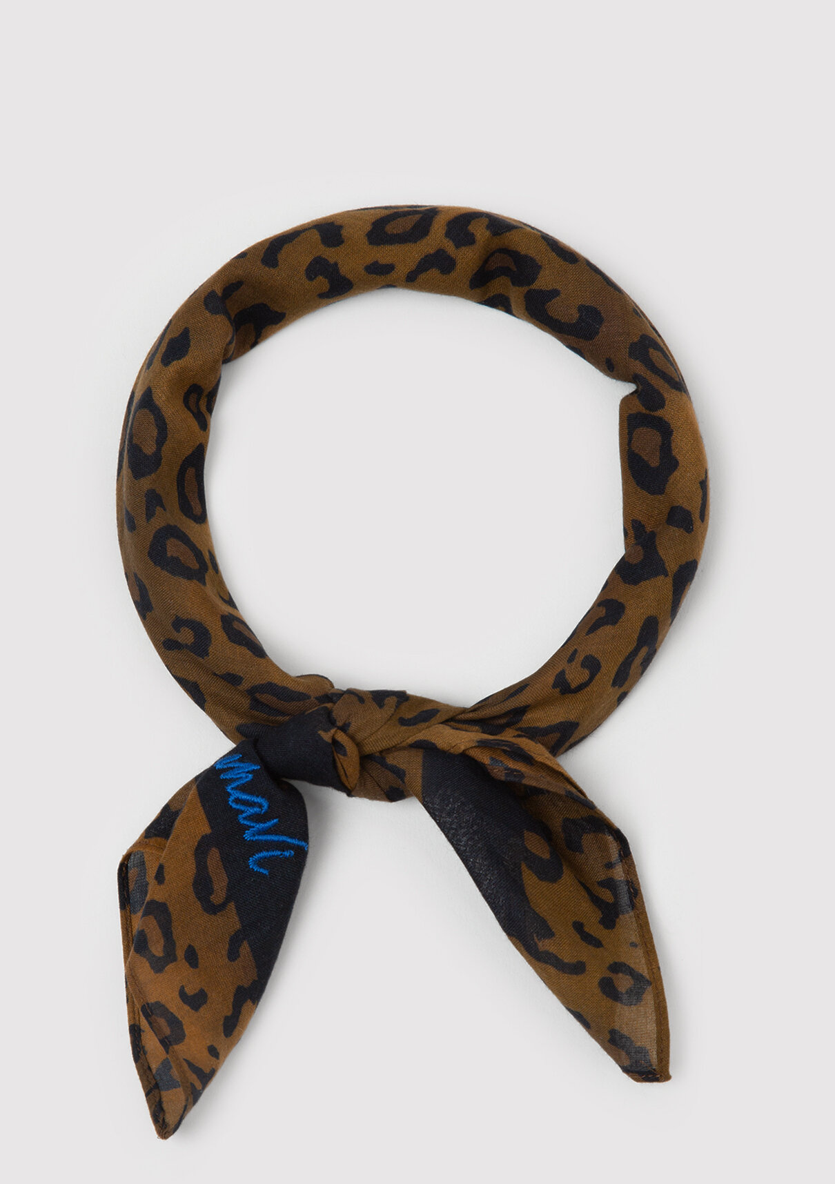 Mavi Leopar Desenli Kahverengi Bandana görsel 3
