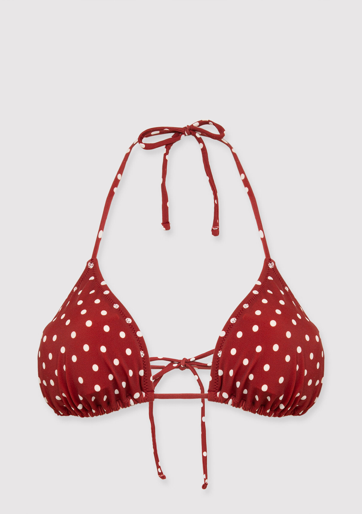 Mavi Puantiye Desenli Kırmızı Bikini Üstü görsel 5