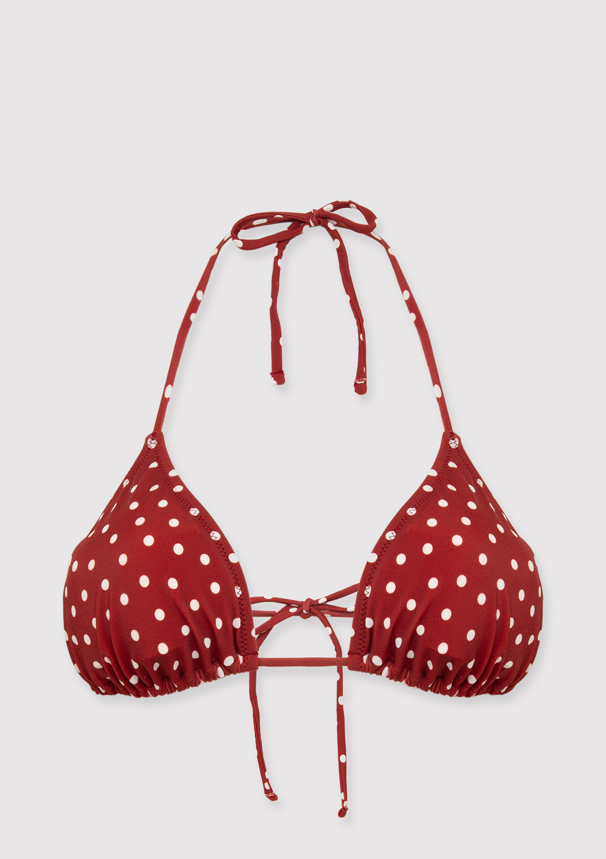 Mavi Puantiye Desenli Kırmızı Bikini Üstü görsel 5