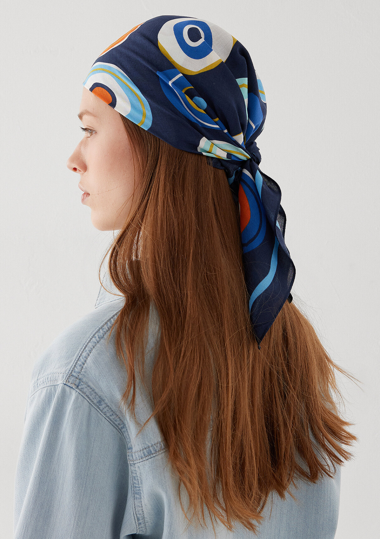Mavi Nazar Boncuğu Baskılı Lacivert Bandana