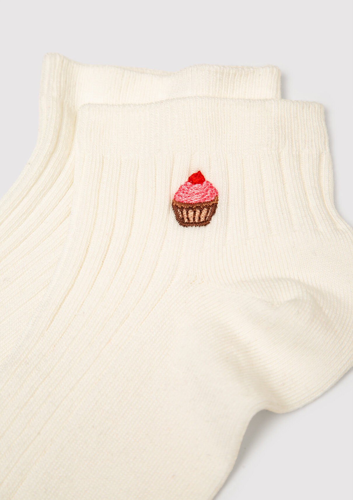 Mavi Cupcake Nakışlı Ekru Patik Çorap görsel 2