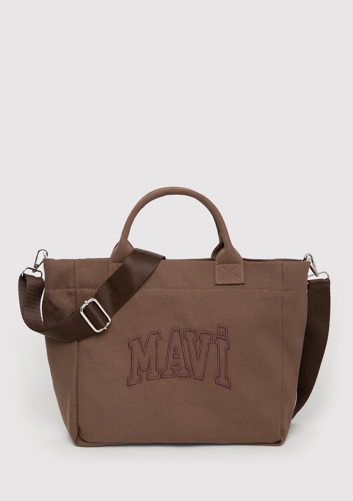 Mavi Logo Nakışlı Kahverengi Omuz Çantası görsel 2