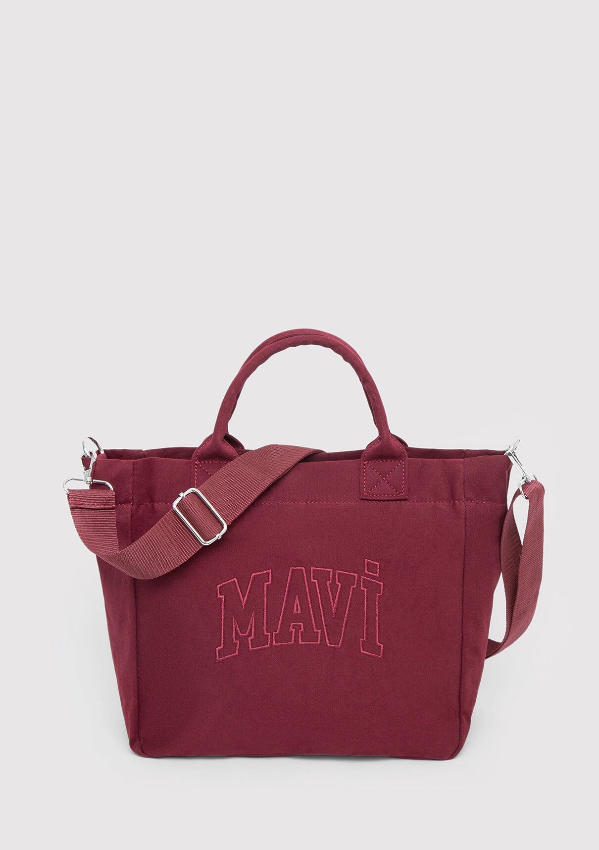 Mavi Logo Nakışlı Bordo Omuz Çantası