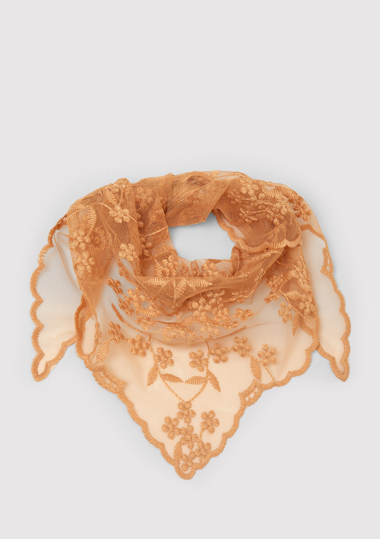 Mavi Çiçek İşlemeli Turuncu Bandana görsel 2