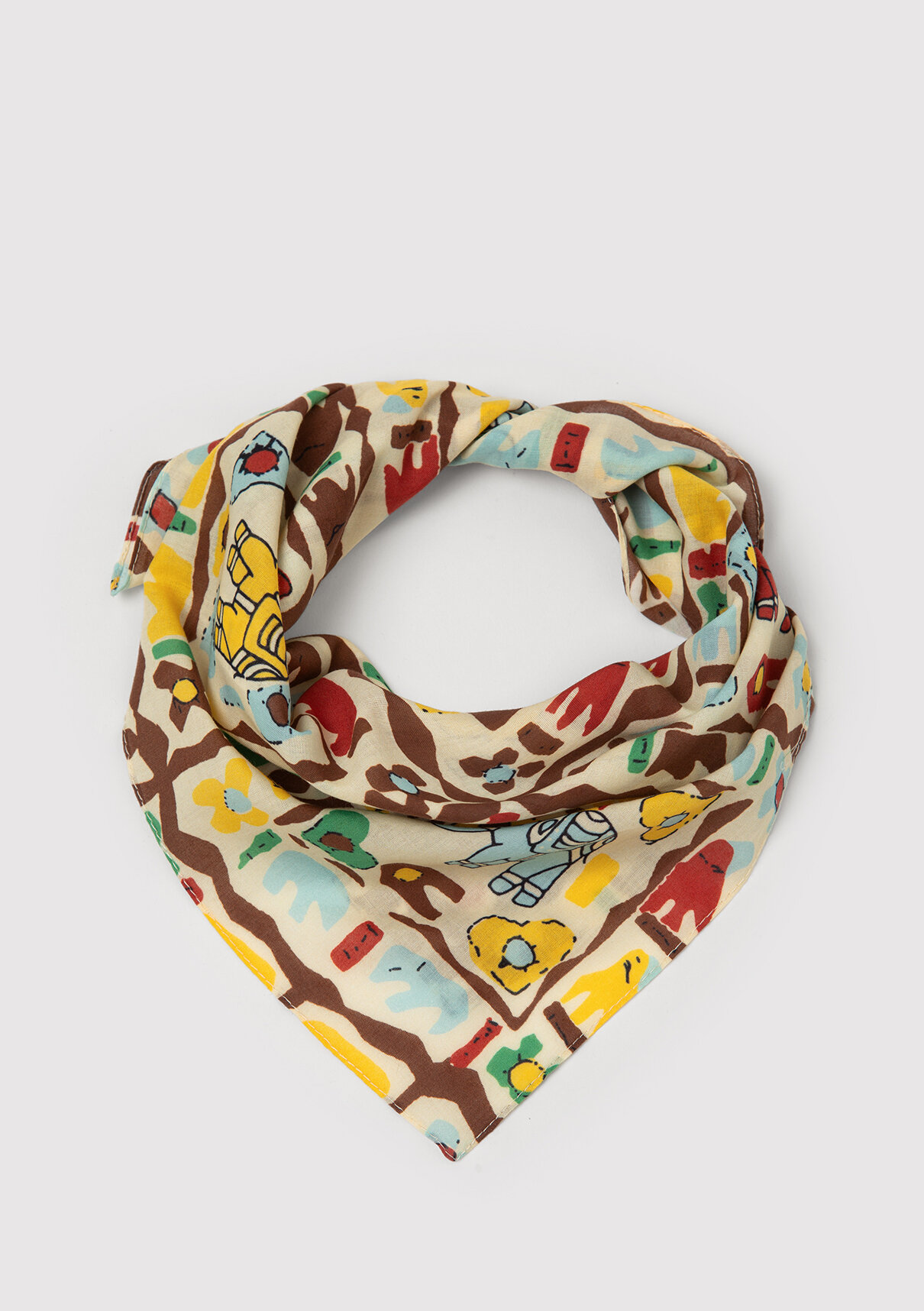 Mavi Fil Baskılı Ekru Bandana görsel 3
