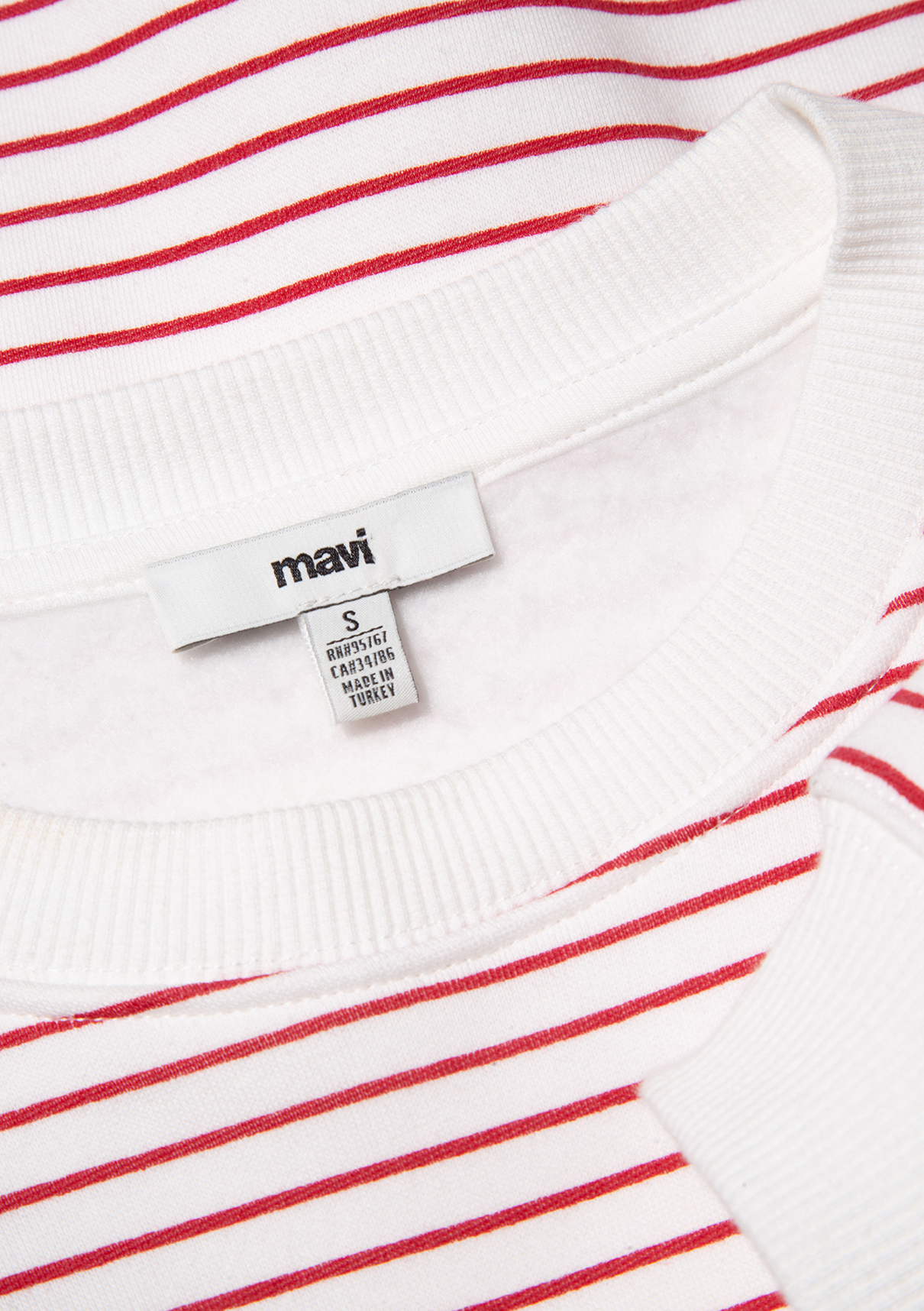Mavi Logo Baskılı Kırmızı Çizgili Sweatshirt görsel 7