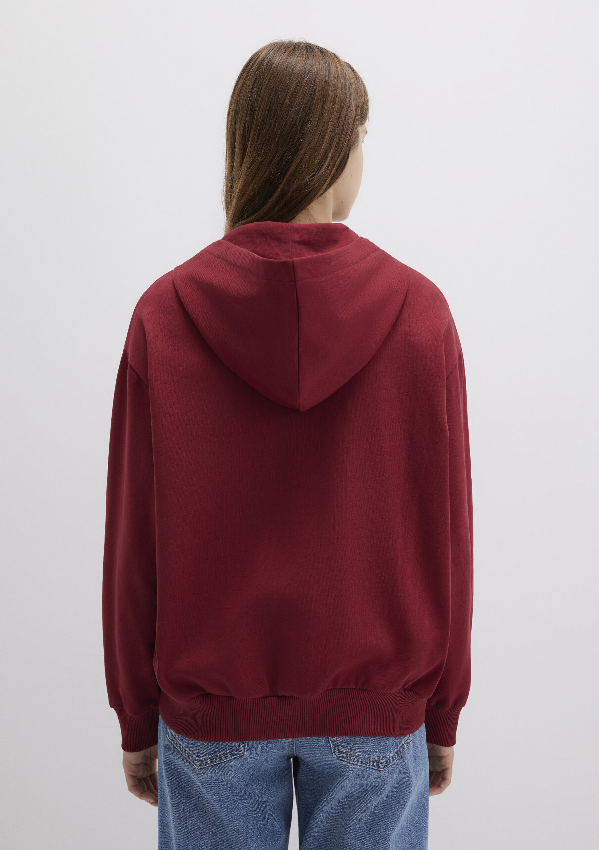 Mavi Logo Baskılı Kapüşonlu Fermuarlı Bordo Sweatshirt görsel 4