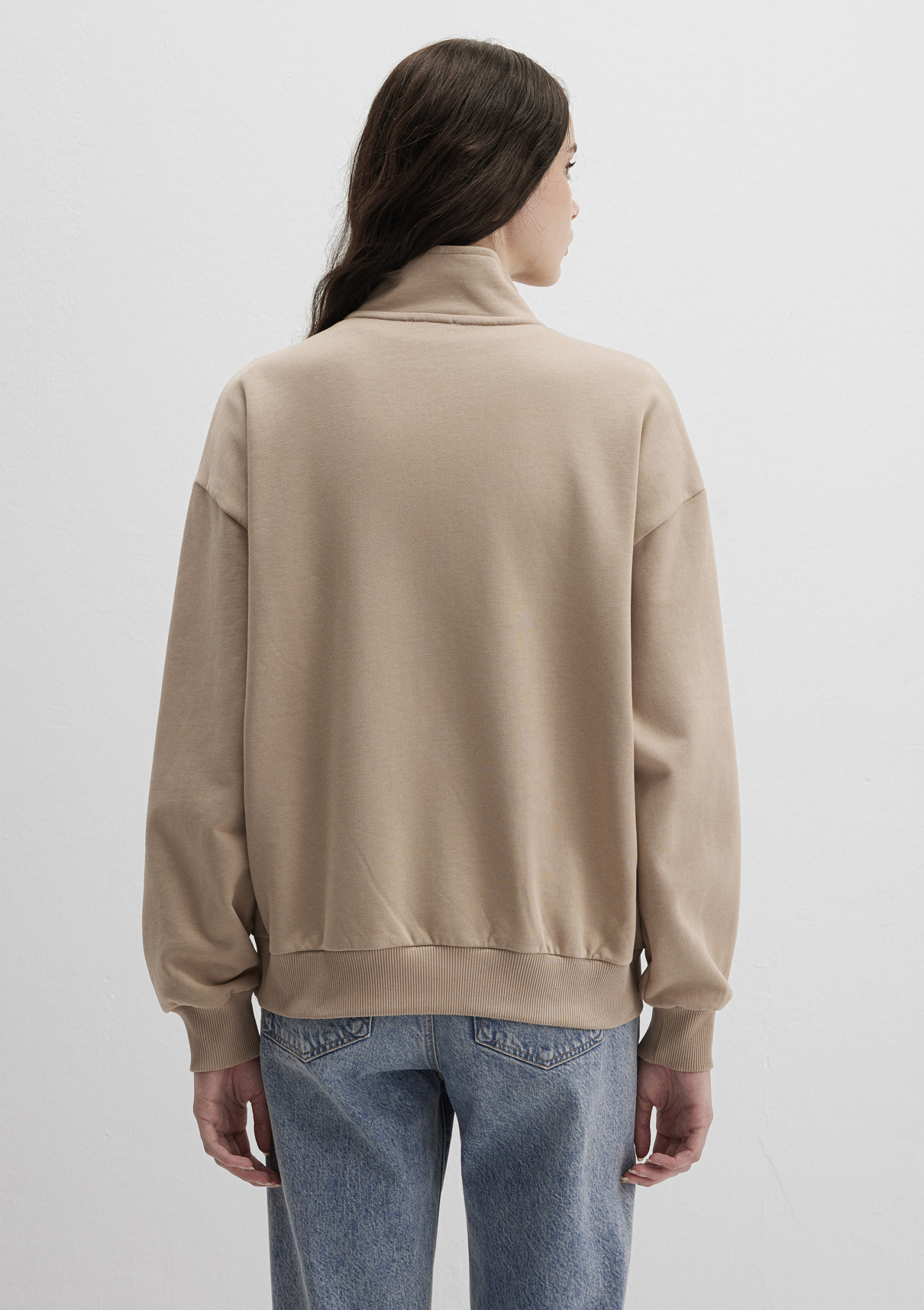 Mavi Logo Baskılı Yarı Fermuarlı Bej Sweatshirt görsel 4