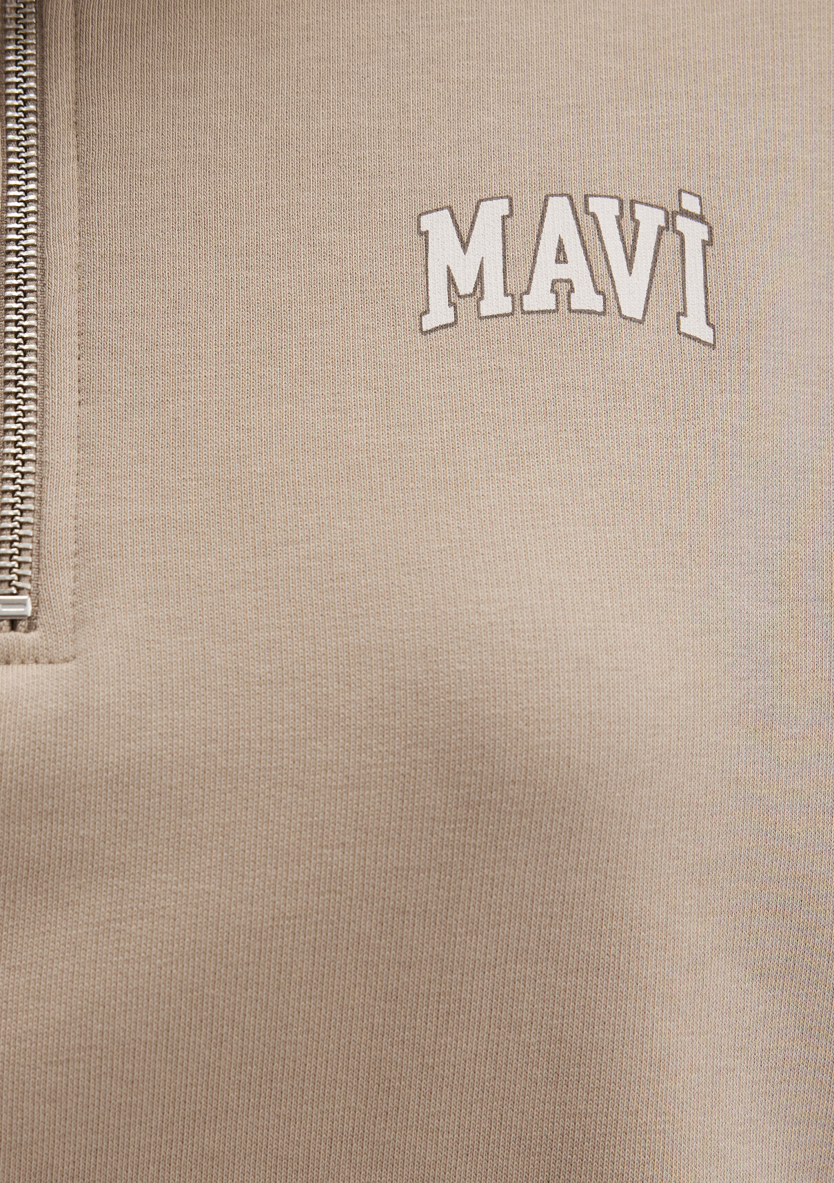 Mavi Logo Baskılı Yarı Fermuarlı Bej Sweatshirt görsel 6