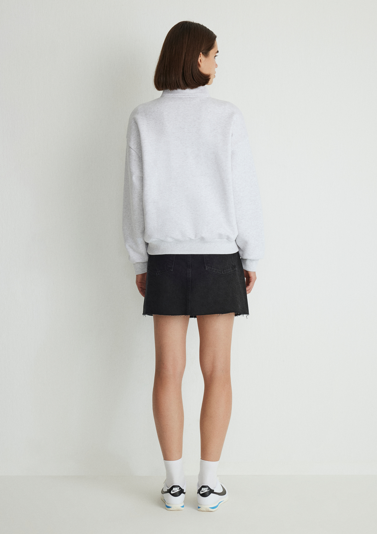 Mavi Logo Baskılı Yarı Fermuarlı Gri Sweatshirt görsel 4