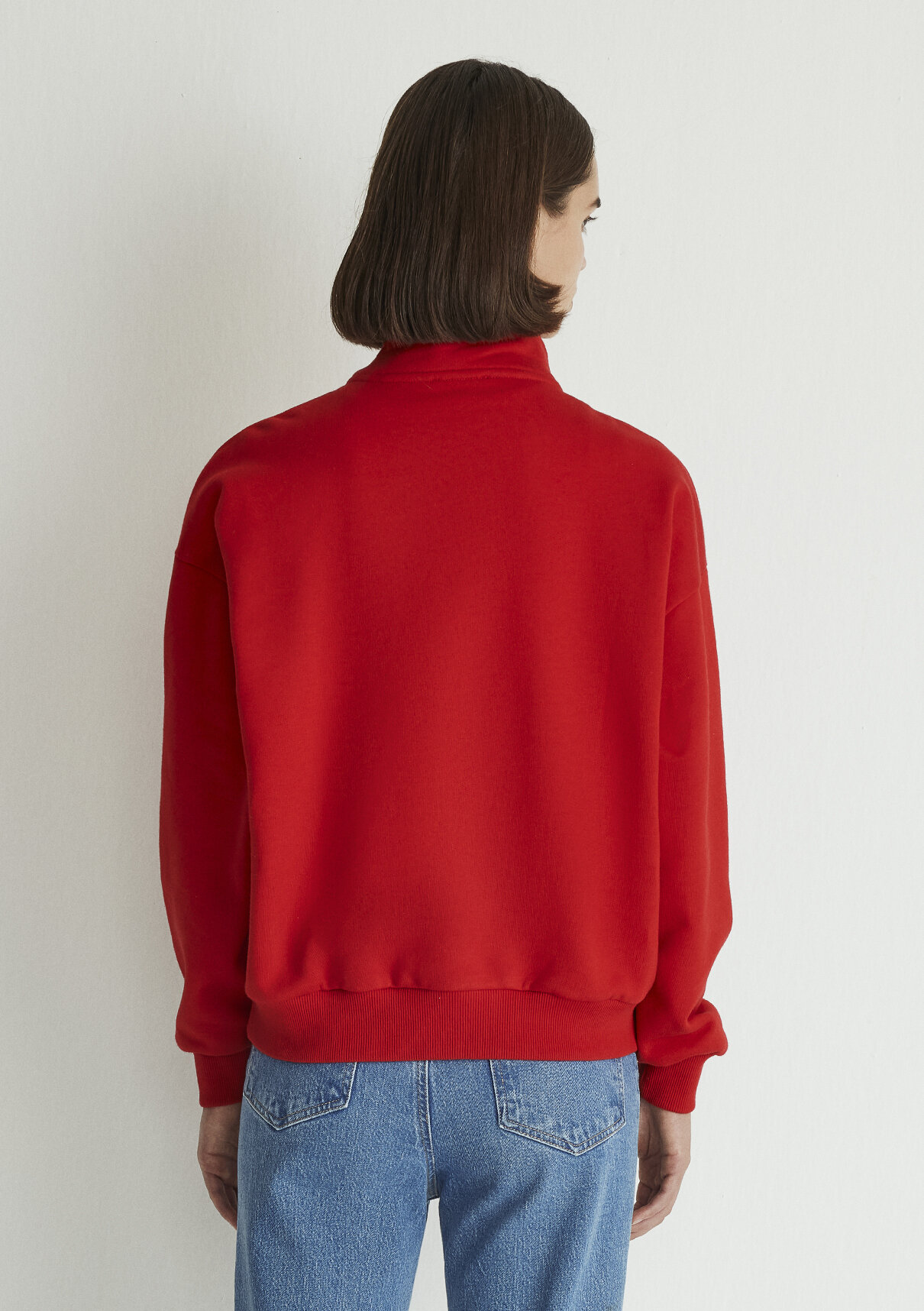 Mavi Logo Baskılı Yarı Fermuarlı Kırmızı Sweatshirt görsel 3