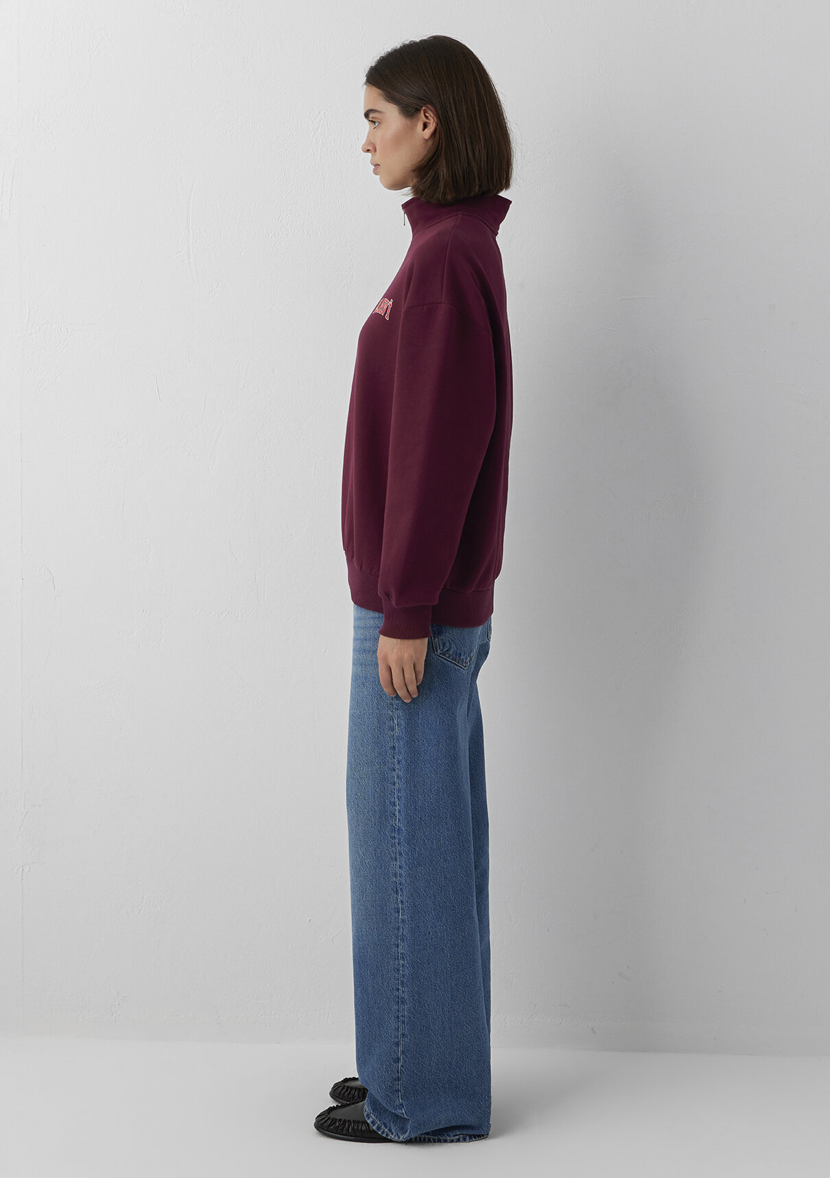Mavi Logo Baskılı Yarı Fermuarlı Bordo Sweatshirt görsel 5