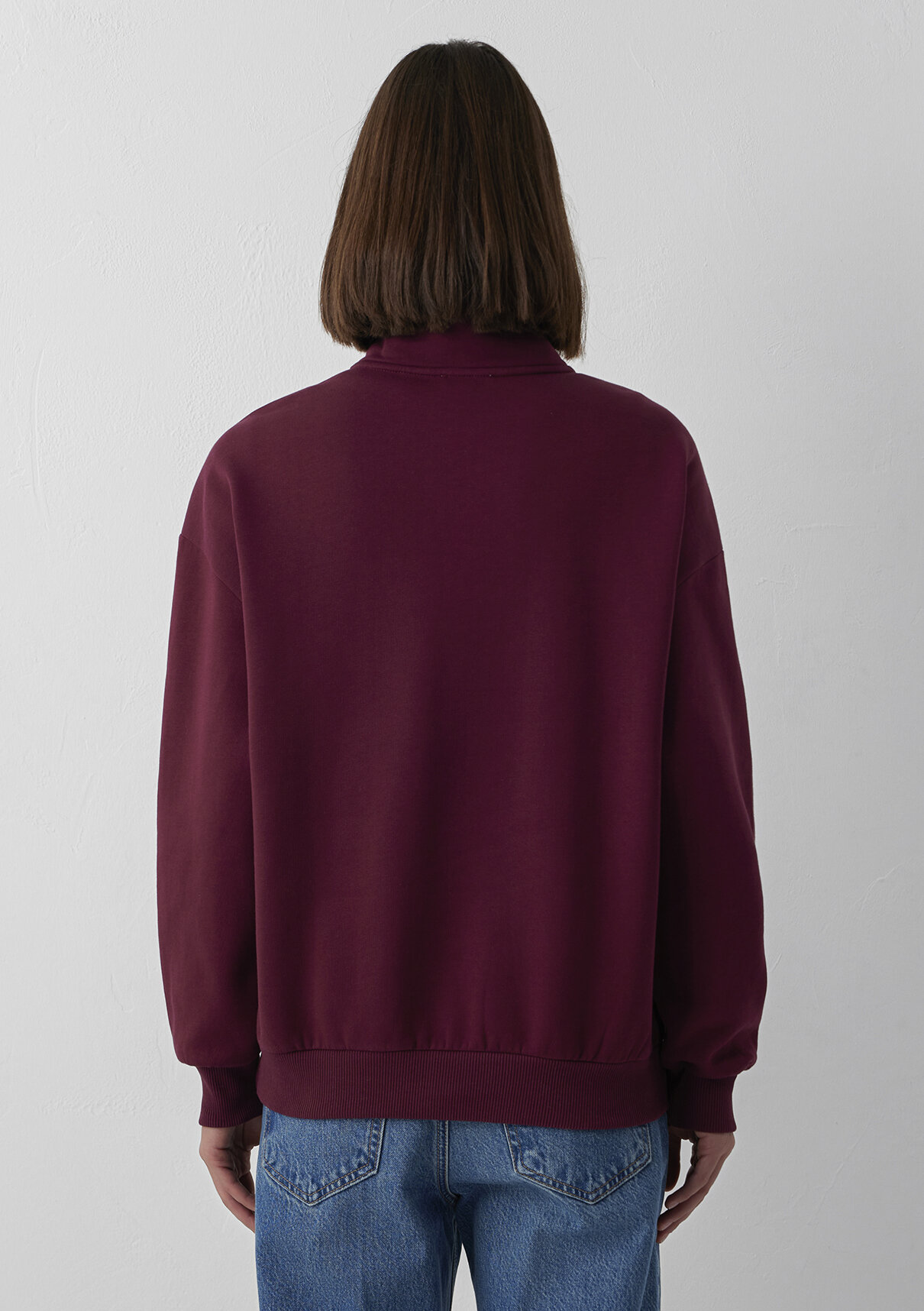 Mavi Logo Baskılı Yarı Fermuarlı Bordo Sweatshirt görsel 6