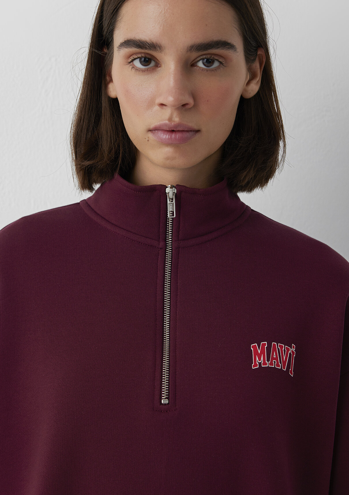 Mavi Logo Baskılı Yarı Fermuarlı Bordo Sweatshirt görsel 7