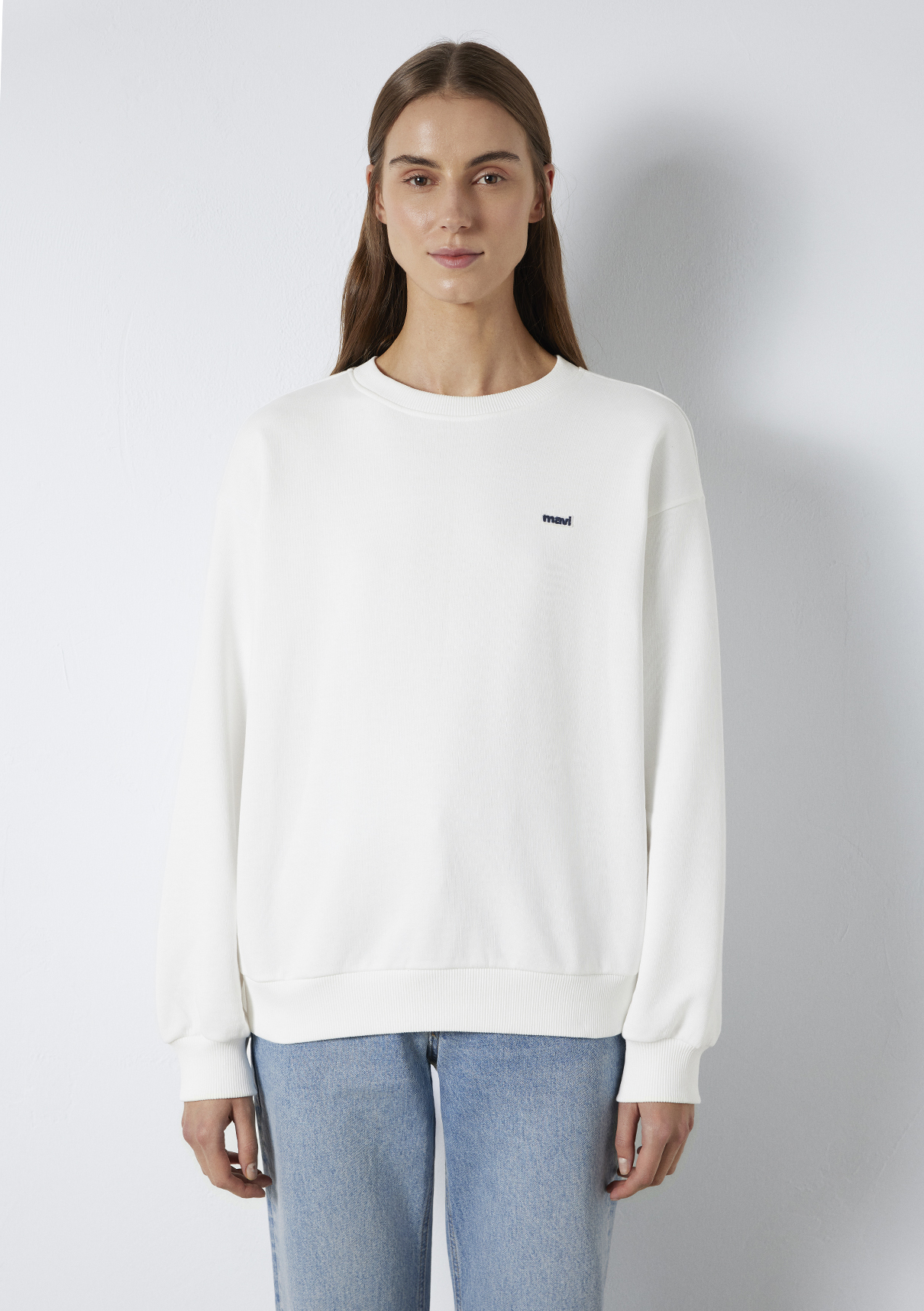 Mavi Nakışlı Ekru Sweatshirt görsel 4