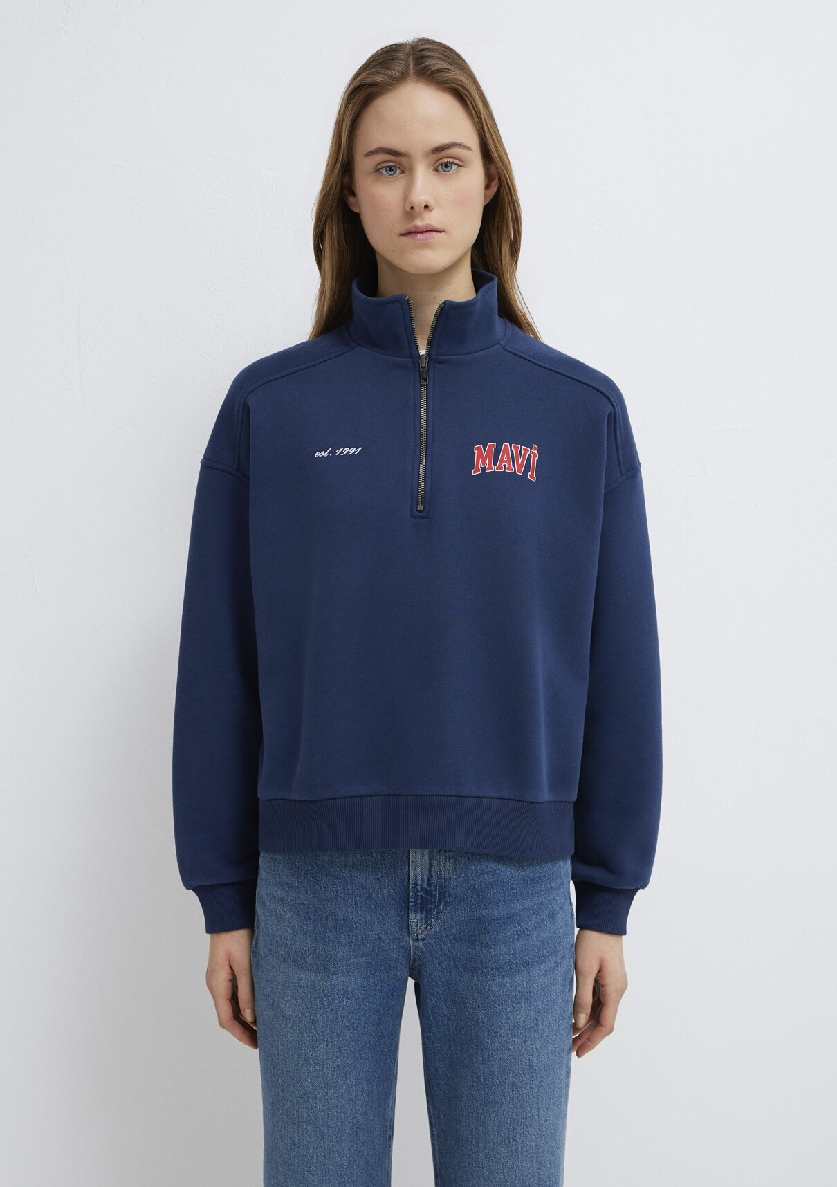 Mavi Logo Baskılı Yarı Fermuarlı Lacivert Sweatshirt görsel 3